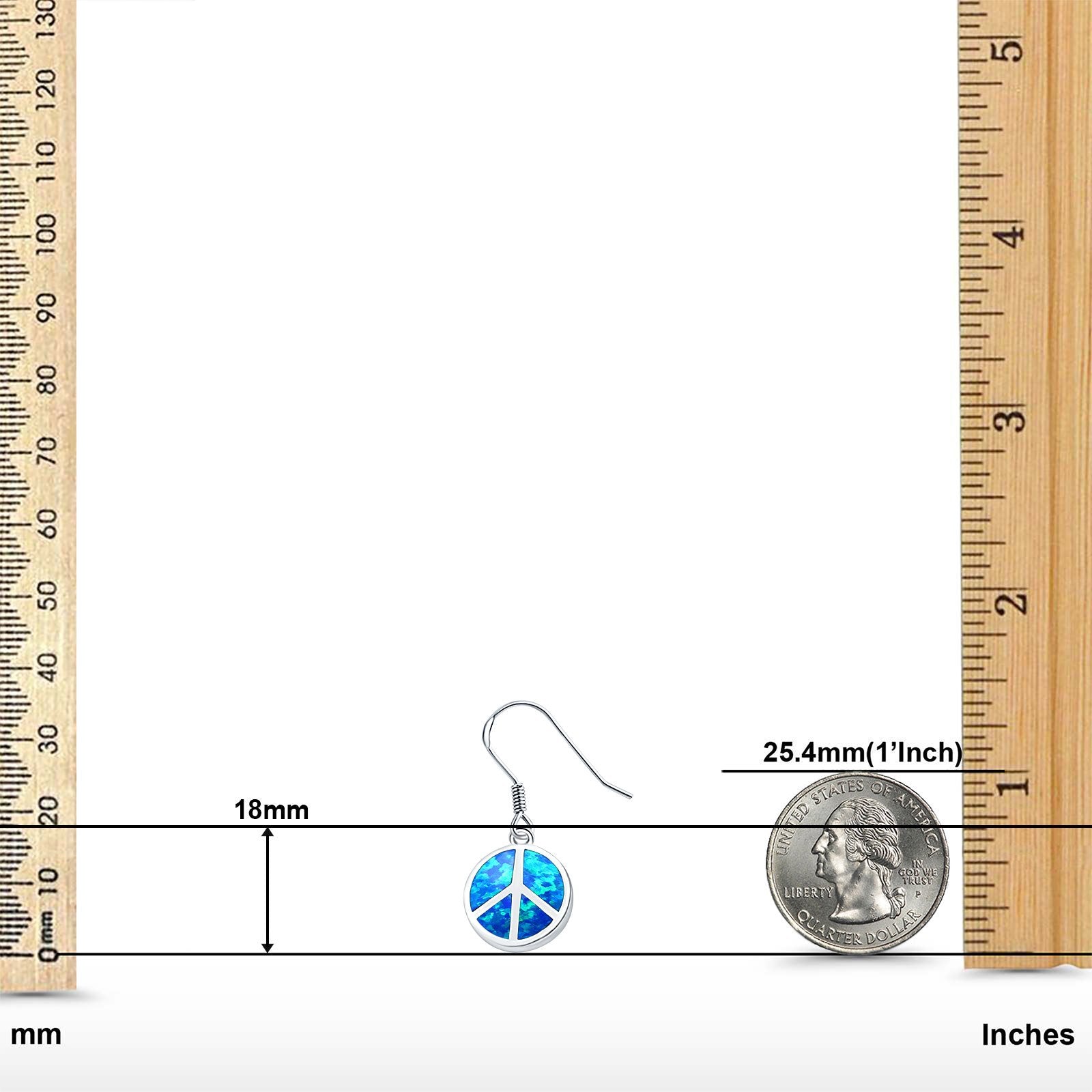 Drop Dangle Peace Sign Earrings Created Opal 925 Sterling Silver(18mm)