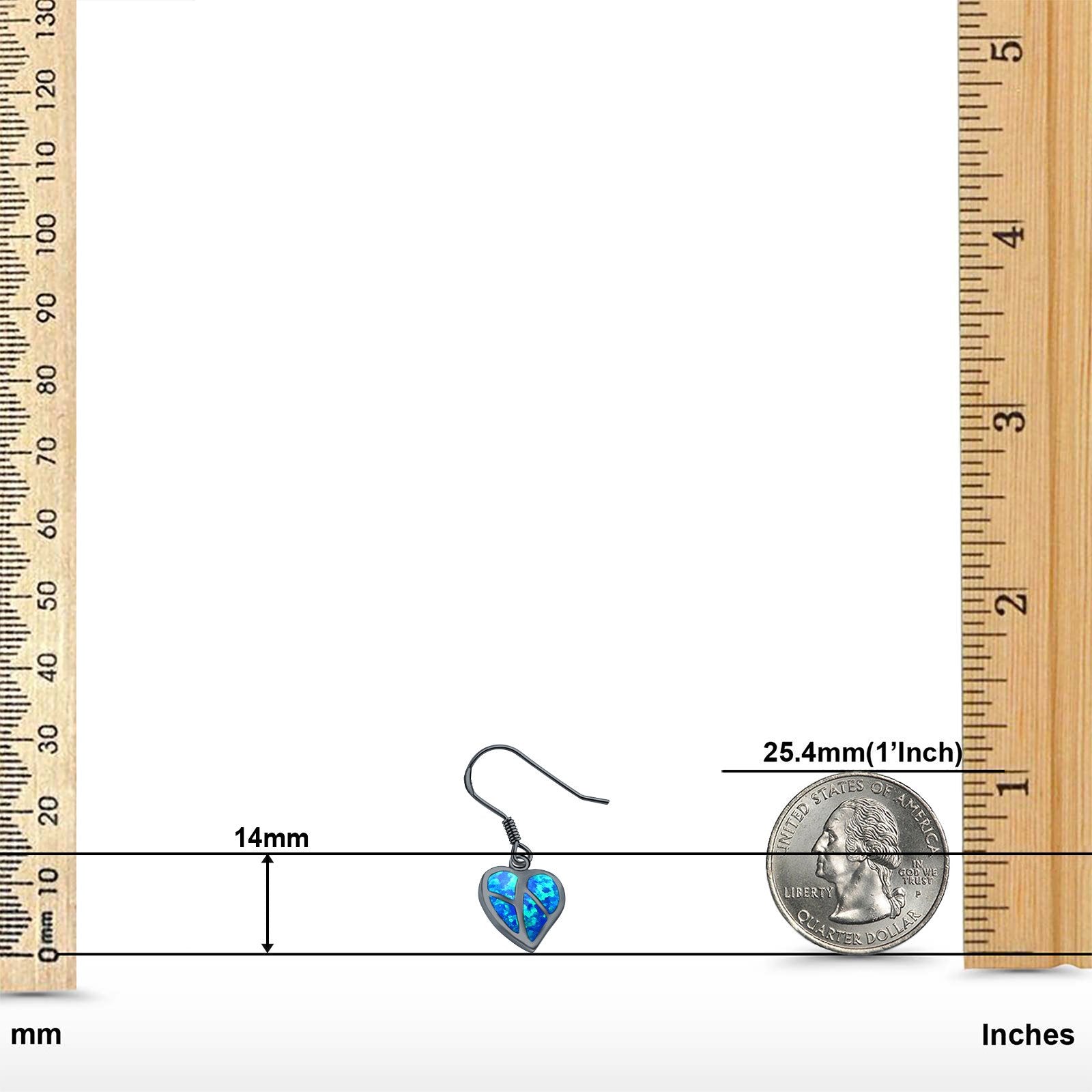 Drop Dangle Heart Earrings Created Opal 925 Sterling Silver(14mm)