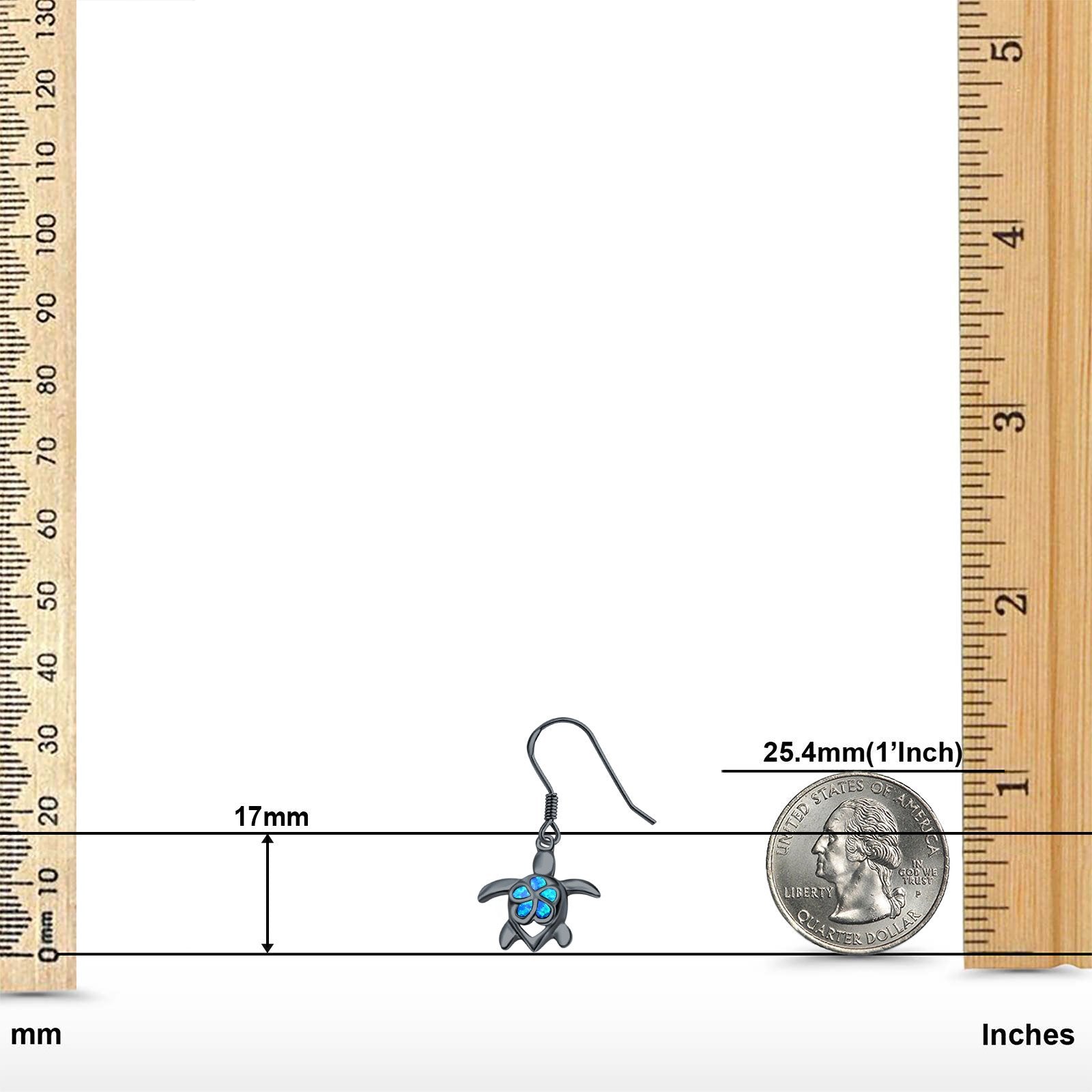 Drop Dangle Turtle Earrings Created Opal 925 Sterling Silver (17mm)