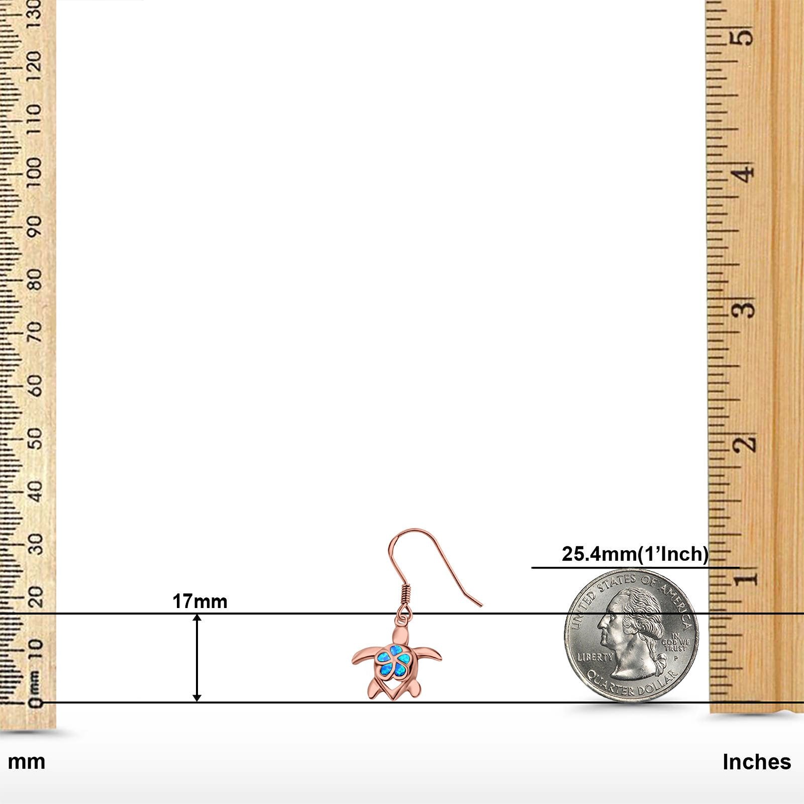 Drop Dangle Turtle Earrings Created Opal 925 Sterling Silver (17mm)