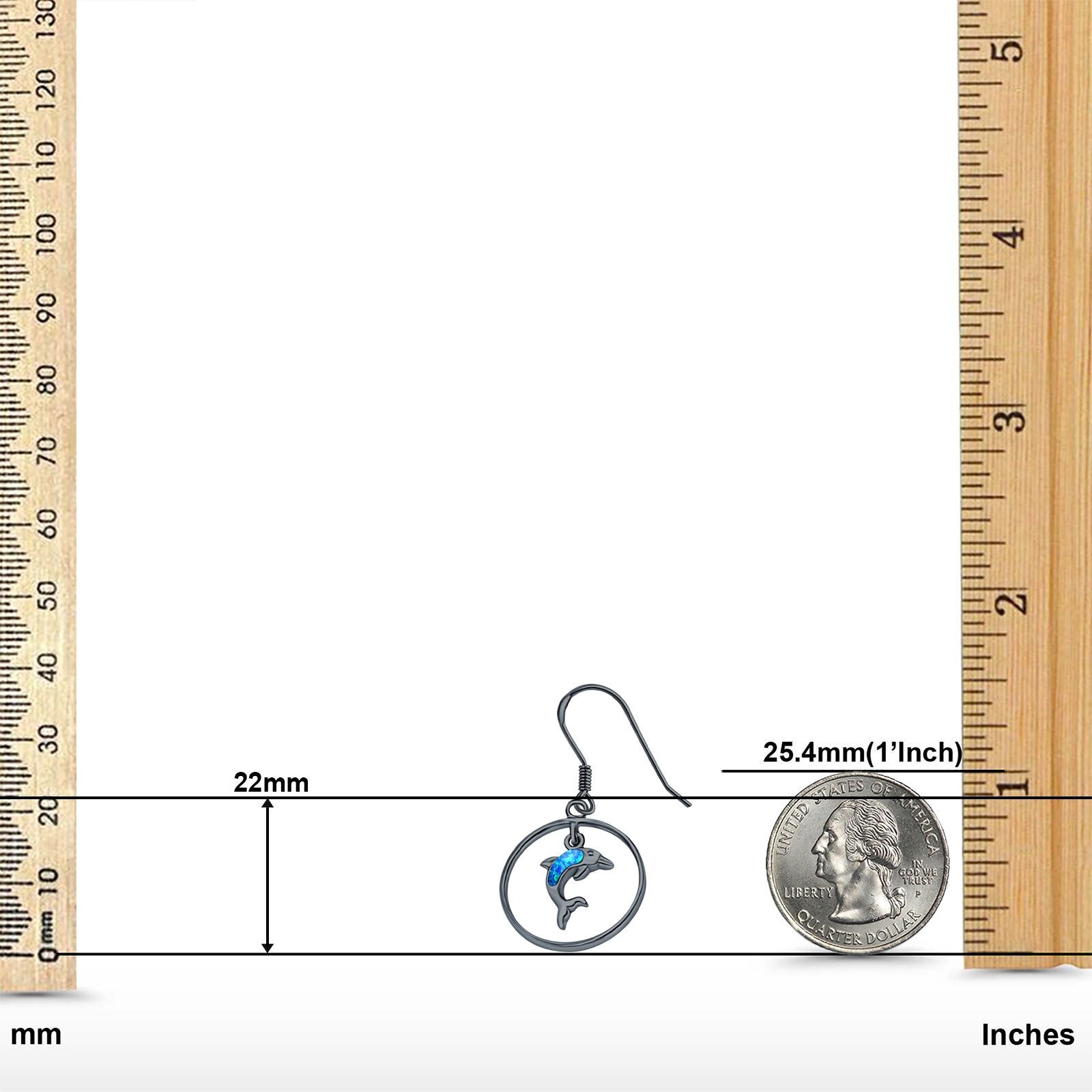 Drop Dangle Dolphin Earrings Created Opal 925 Sterling Silver (22mm)