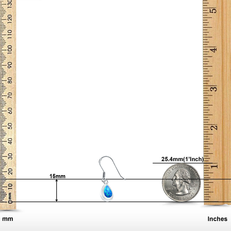 Drop Dangle Pear Earrings Created Opal 925 Sterling Silver(15mm)