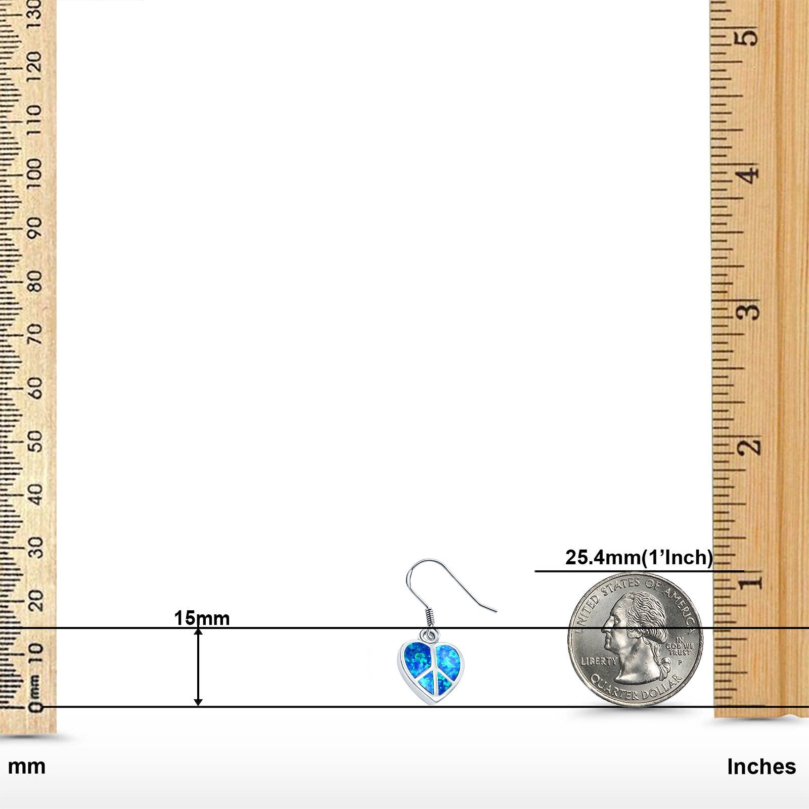 Drop Dangle Peace Heart Earrings Created Opal 925 Sterling Silver (15mm)