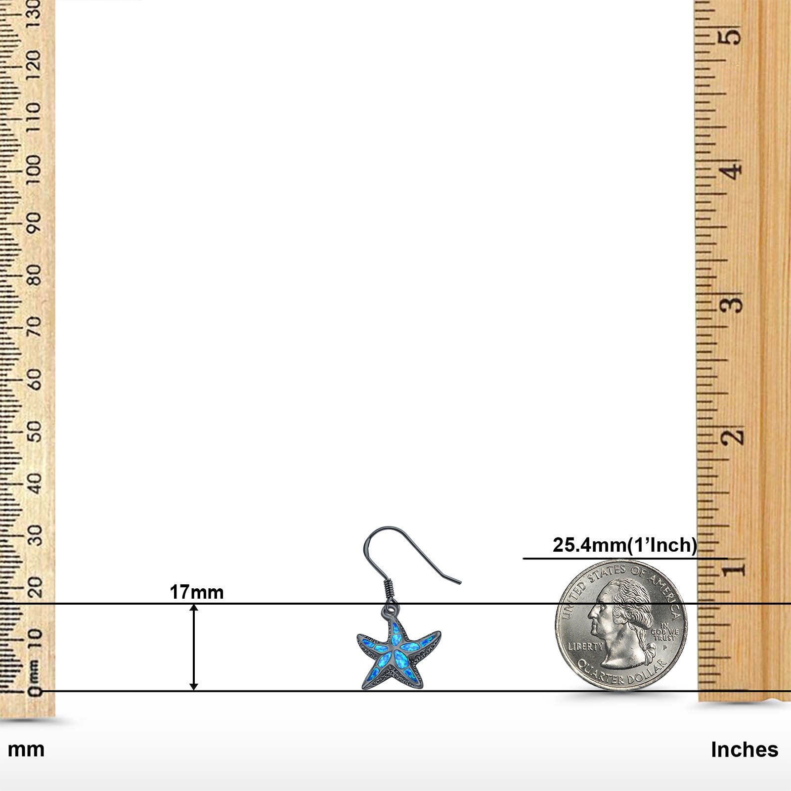 Drop Dangle Starfish Earrings Created Opal 925 Sterling Silver (17mm)