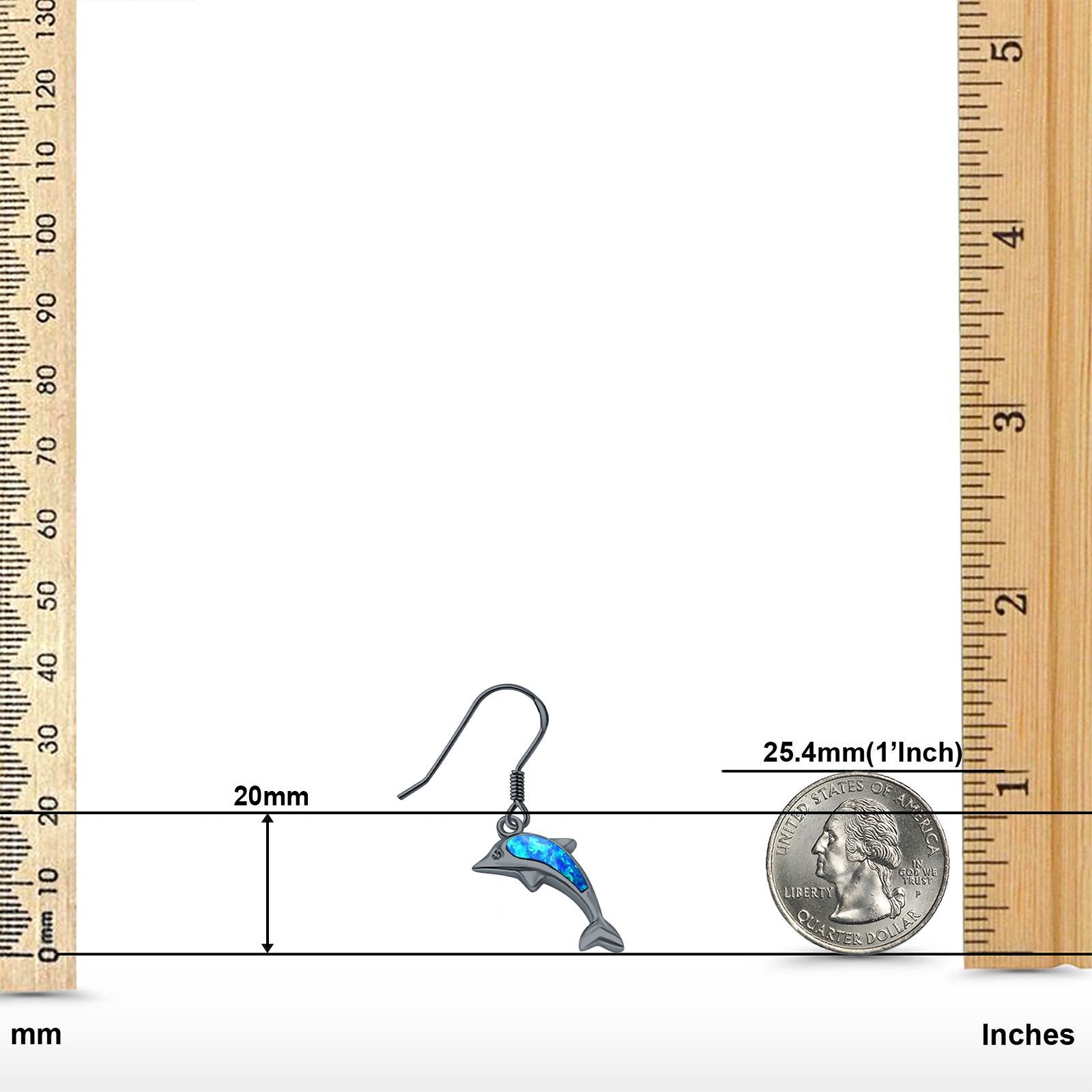 Drop Dangle Dolphin Earrings Created Opal 925 Sterling Silver(20mm)