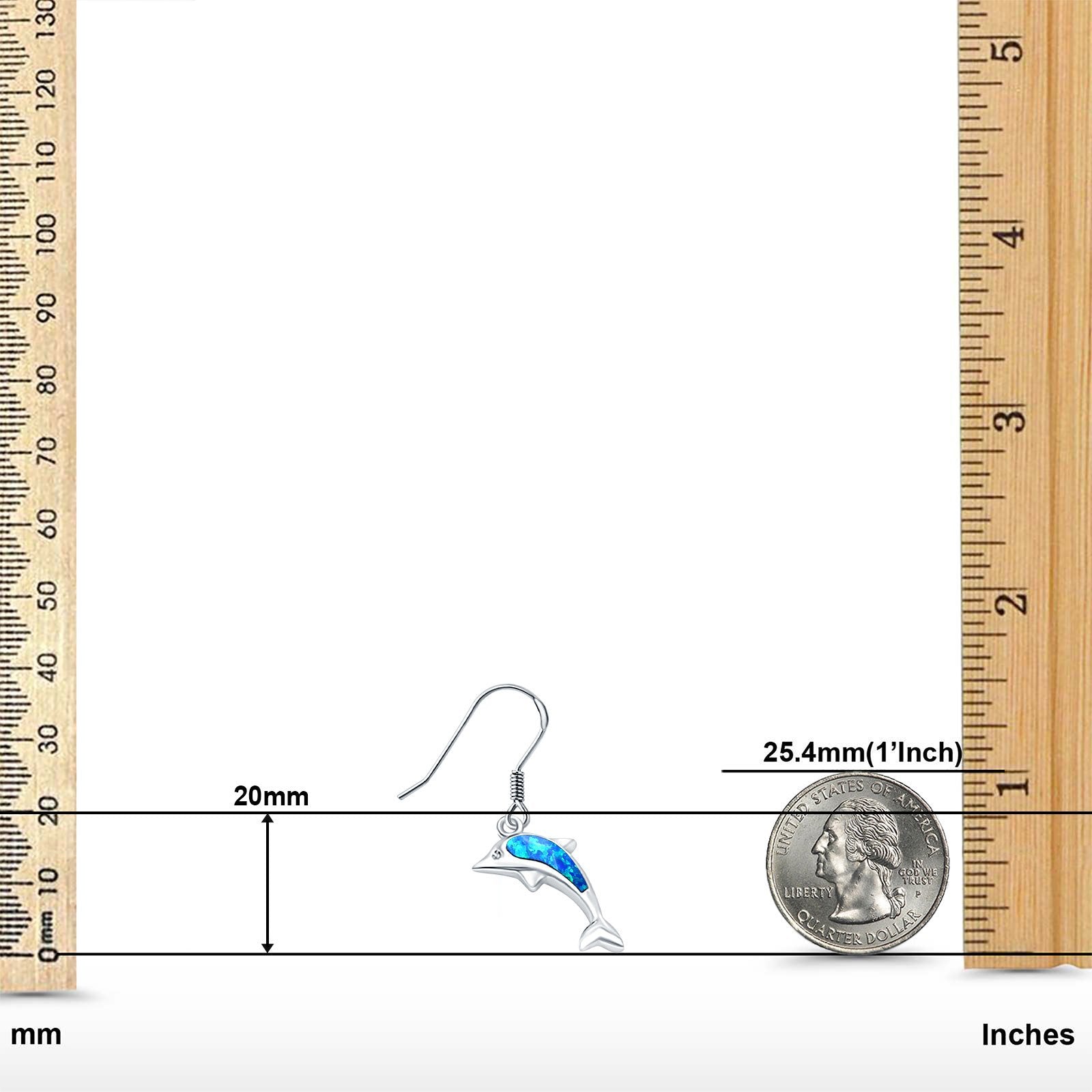 Drop Dangle Dolphin Earrings Created Opal 925 Sterling Silver(20mm)