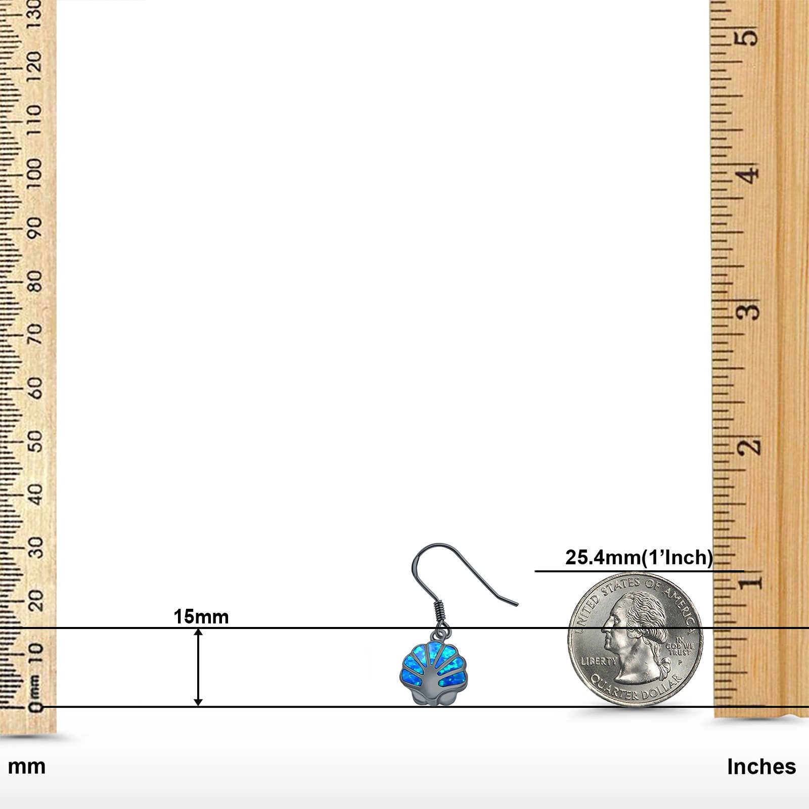 Drop Dangle Seashell Earrings Lab Created Opal 925 Sterling Silver(15mm)