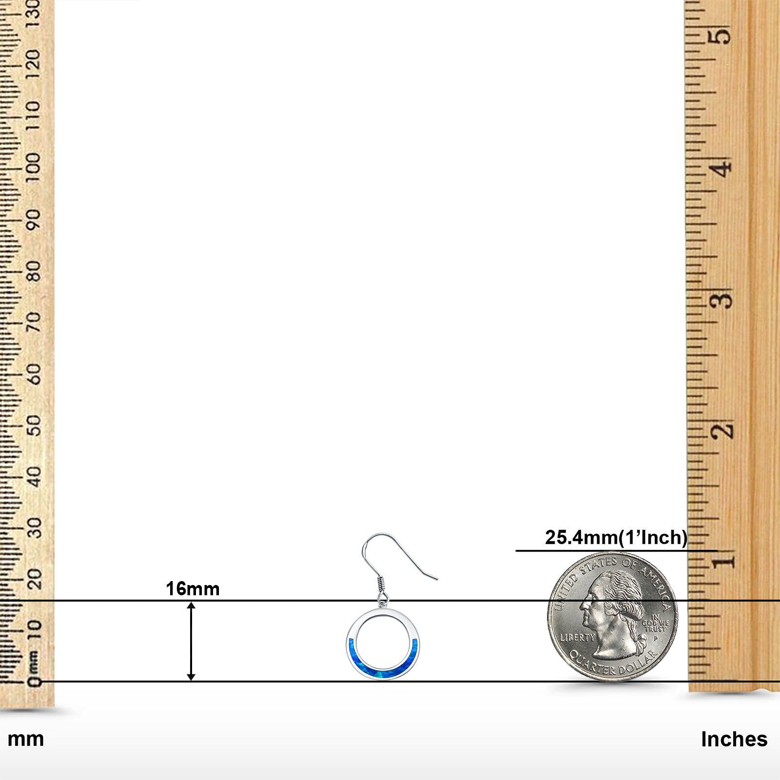Open Circle Round Earrings Drop Dangle Created Opal 925 Sterling Silver(16mm)