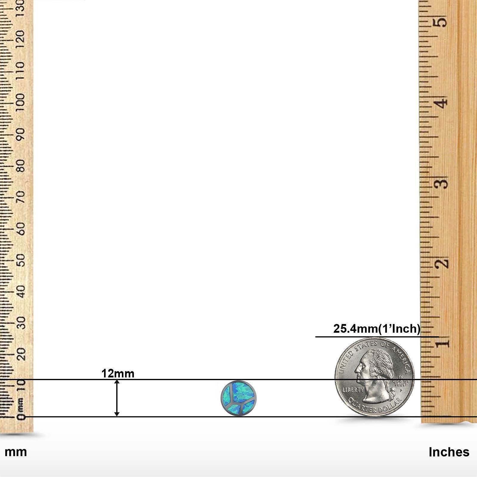 Round Stud Earrings Lab Created Opal 925 Sterling Silver (12mm)
