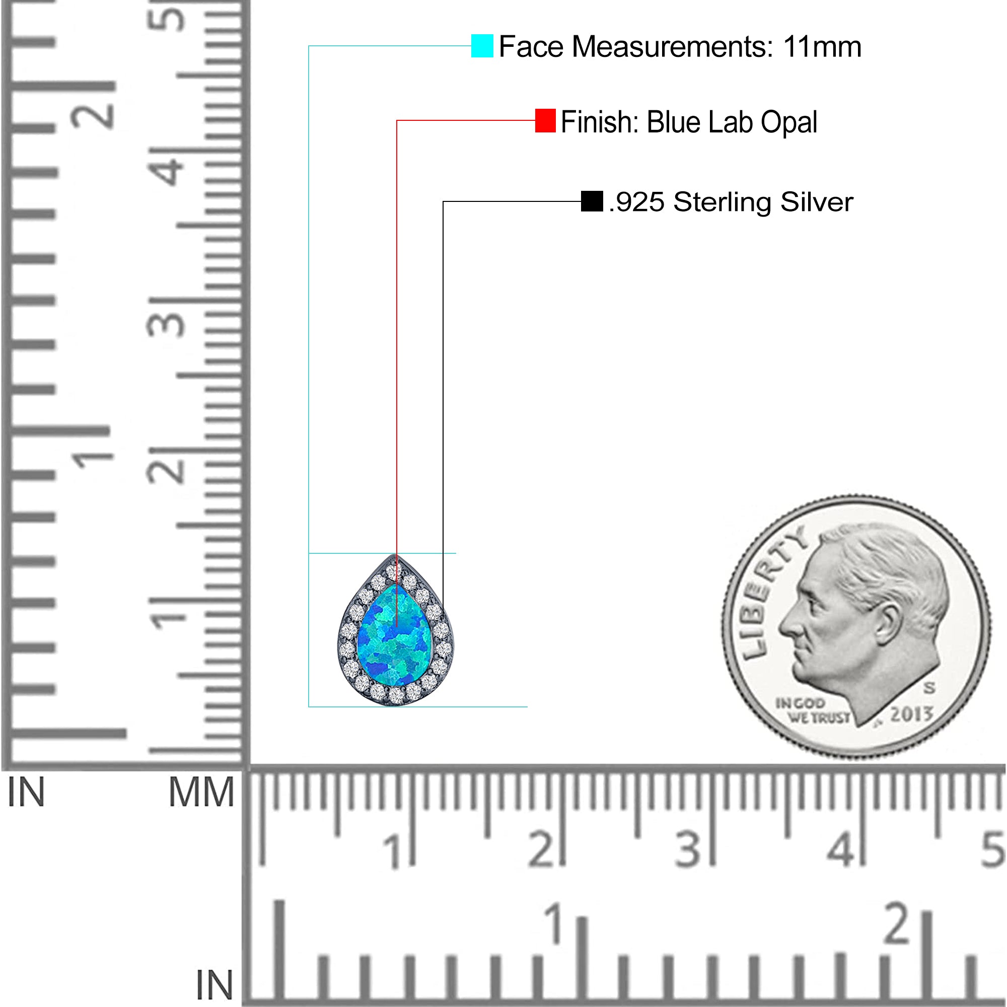 Halo Pear Stud Earring Simulated Cubic Zirconia Created Opal Solid 925 Sterling Silver (11mm)