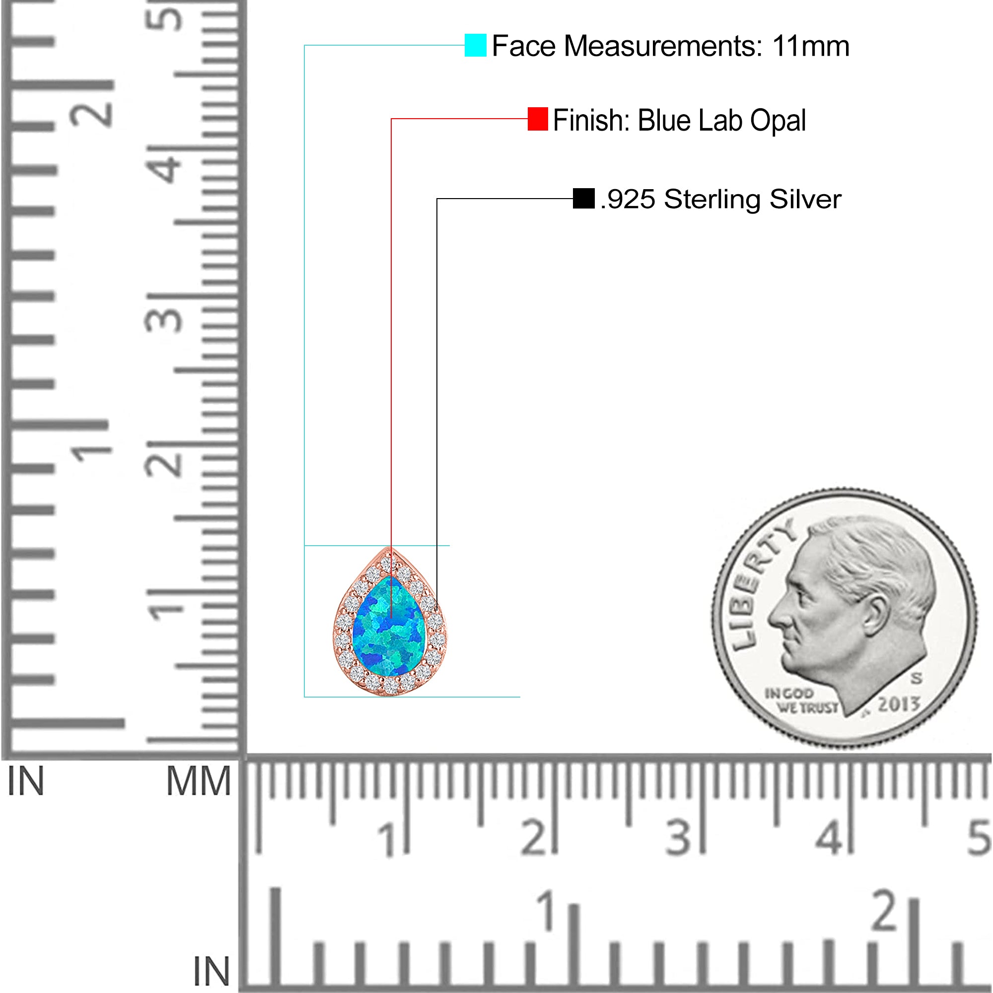 Halo Pear Stud Earring Simulated Cubic Zirconia Created Opal Solid 925 Sterling Silver (11mm)