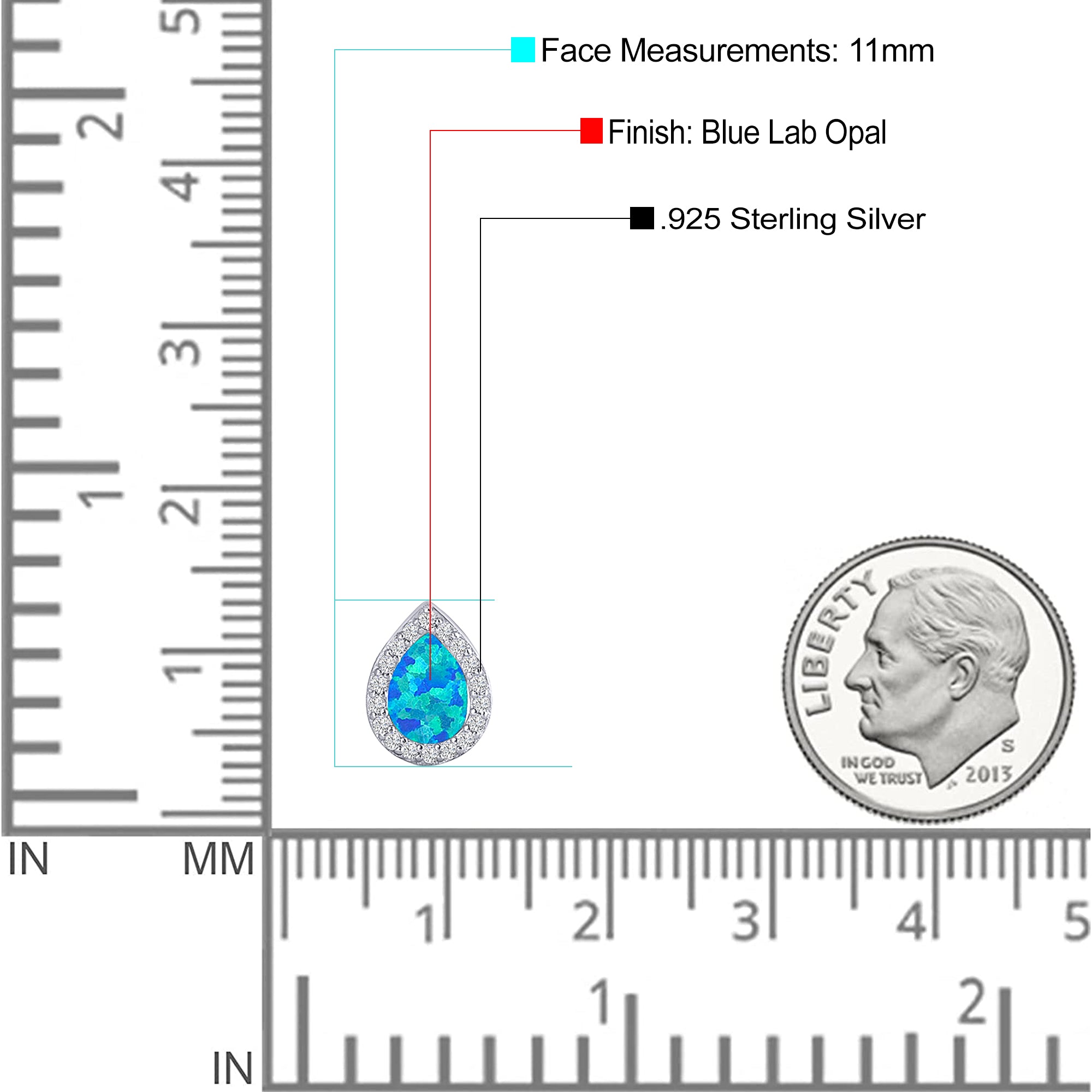 Halo Pear Stud Earring Simulated Cubic Zirconia Created Opal Solid 925 Sterling Silver (11mm)