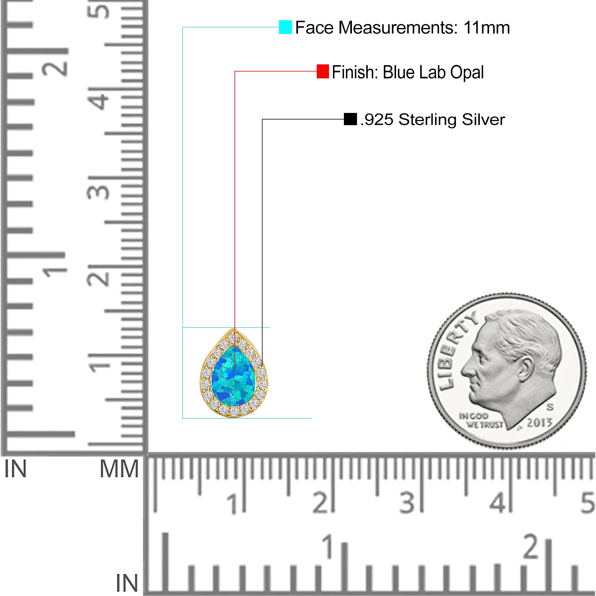 Halo Pear Stud Earring Simulated Cubic Zirconia Created Opal Solid 925 Sterling Silver (11mm)