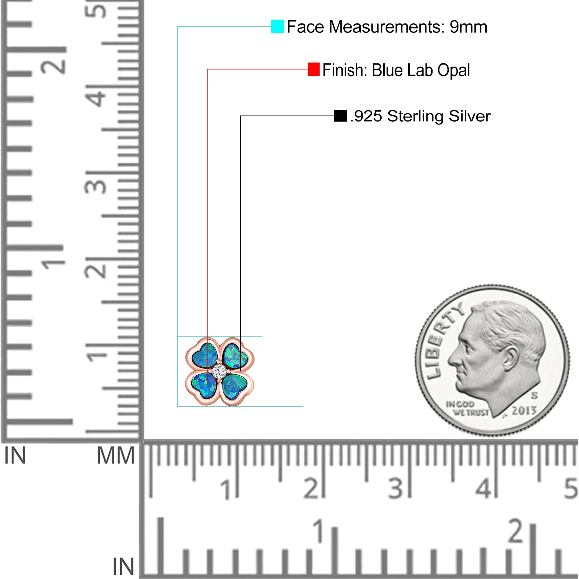 Plumeria Stud Earring Simulated Cubic Zirconia Created Opal Solid 925 Sterling Silver (9mm)