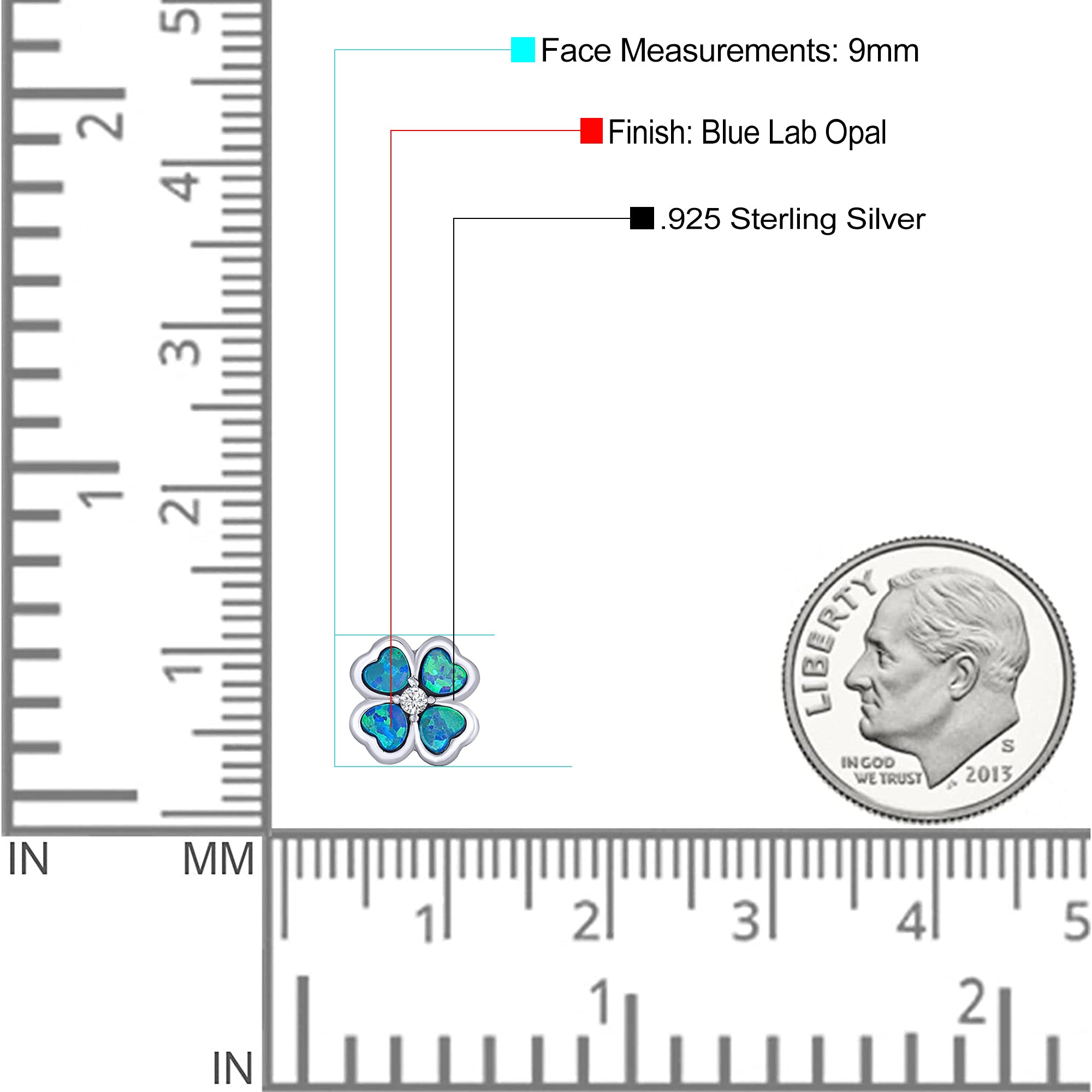 Plumeria Stud Earring Simulated Cubic Zirconia Created Opal Solid 925 Sterling Silver (9mm)