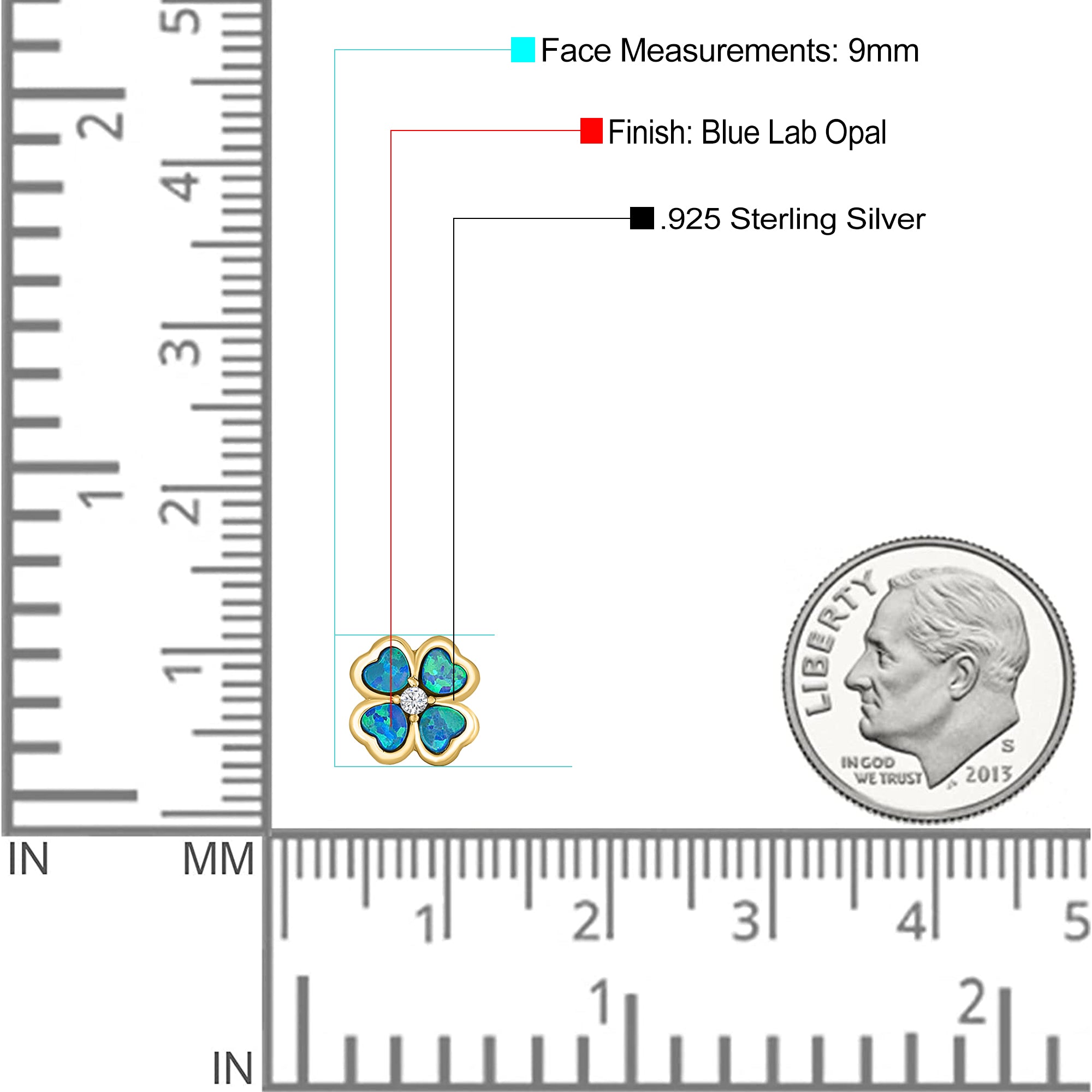 Plumeria Stud Earring Simulated Cubic Zirconia Created Opal Solid 925 Sterling Silver (9mm)
