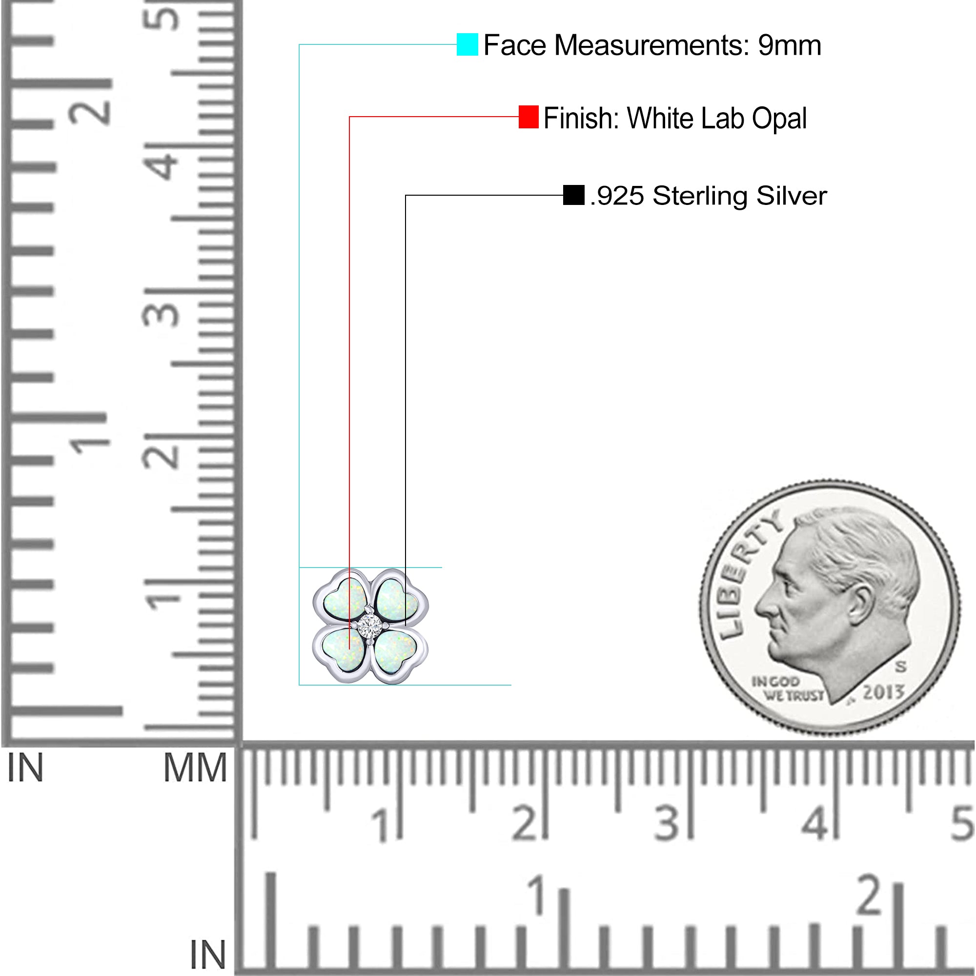 Plumeria Stud Earring Simulated Cubic Zirconia Created Opal Solid 925 Sterling Silver (9mm)