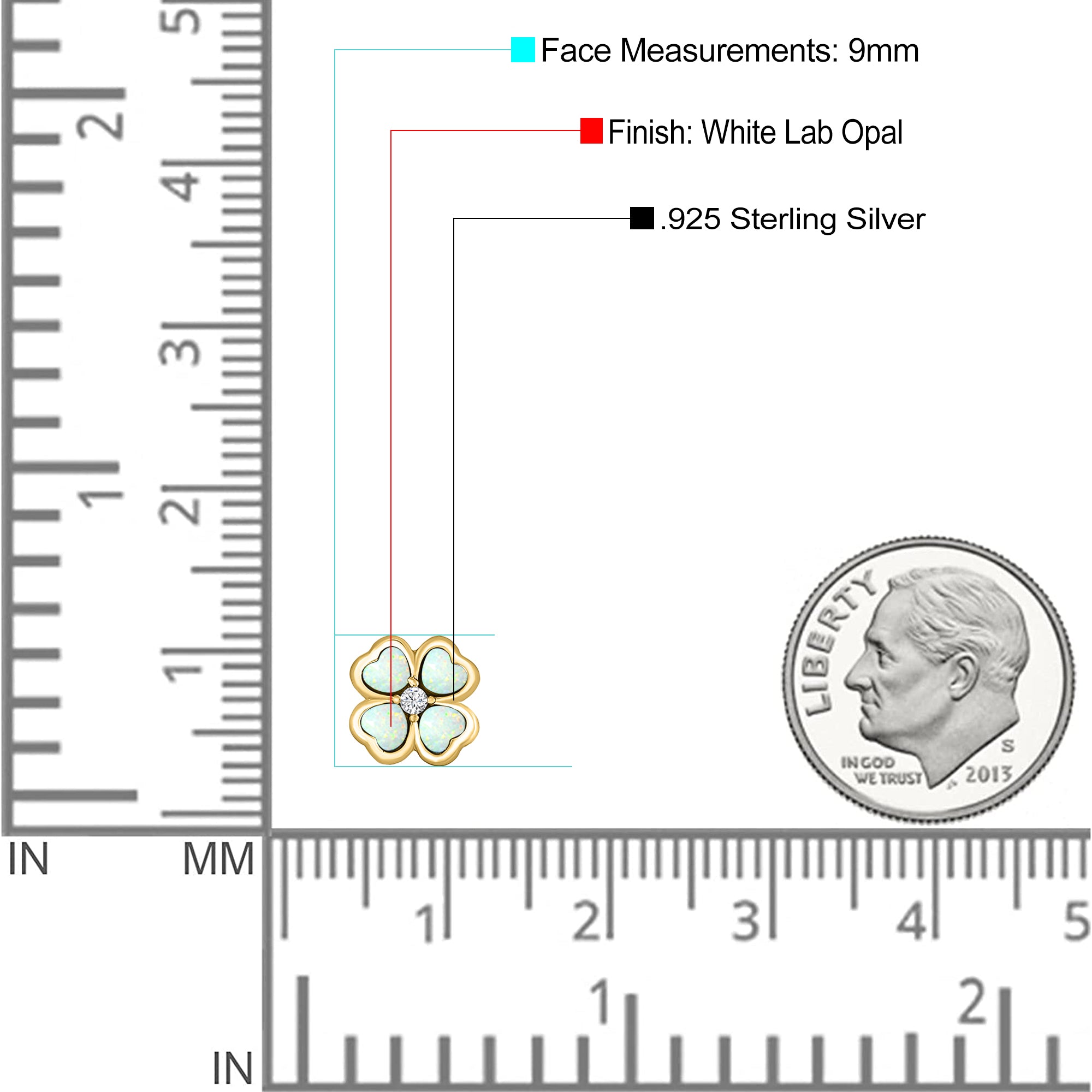 Plumeria Stud Earring Simulated Cubic Zirconia Created Opal Solid 925 Sterling Silver (9mm)