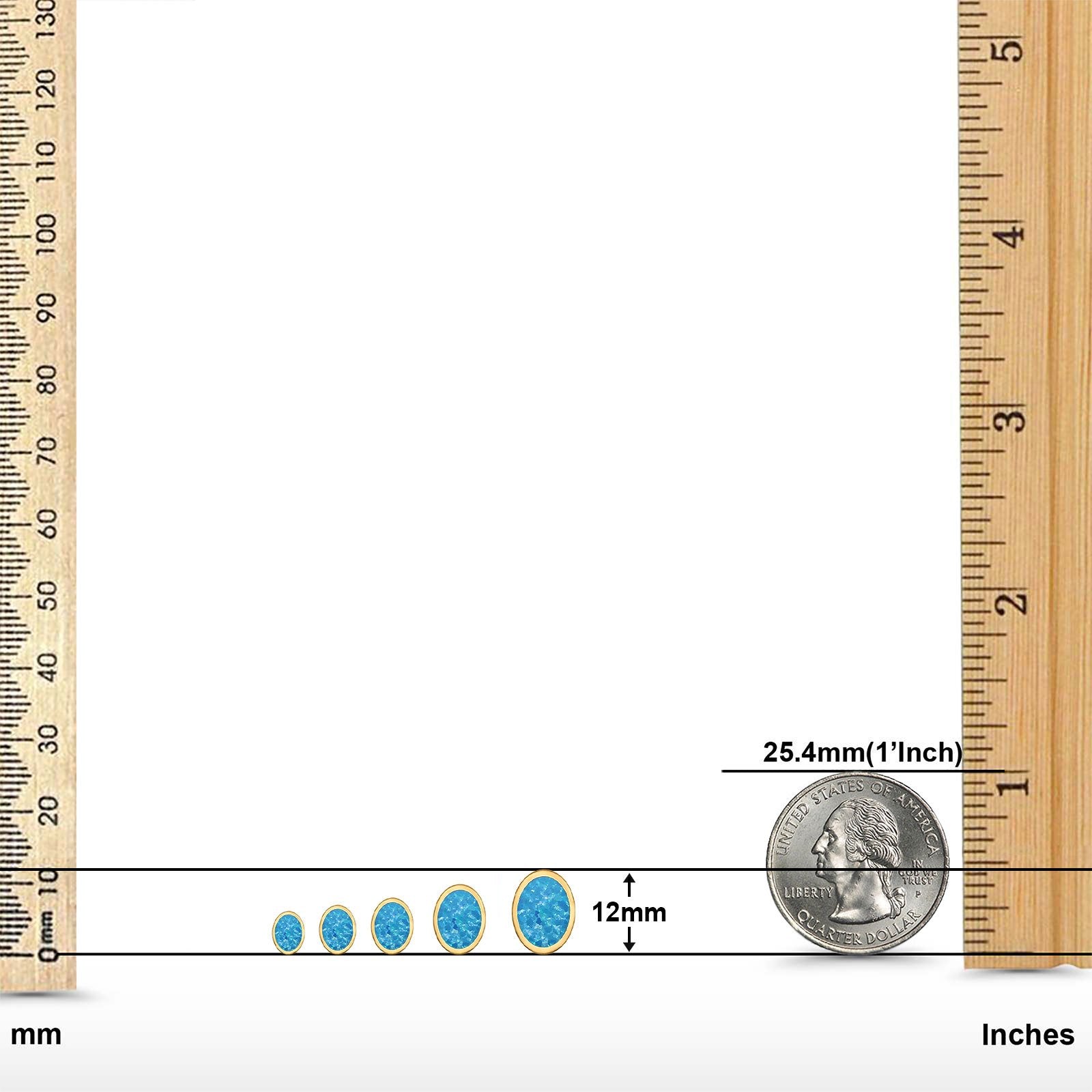 Oval Stud Earrings Lab Created Opal 925 Sterling Silver (6mm-12mm)