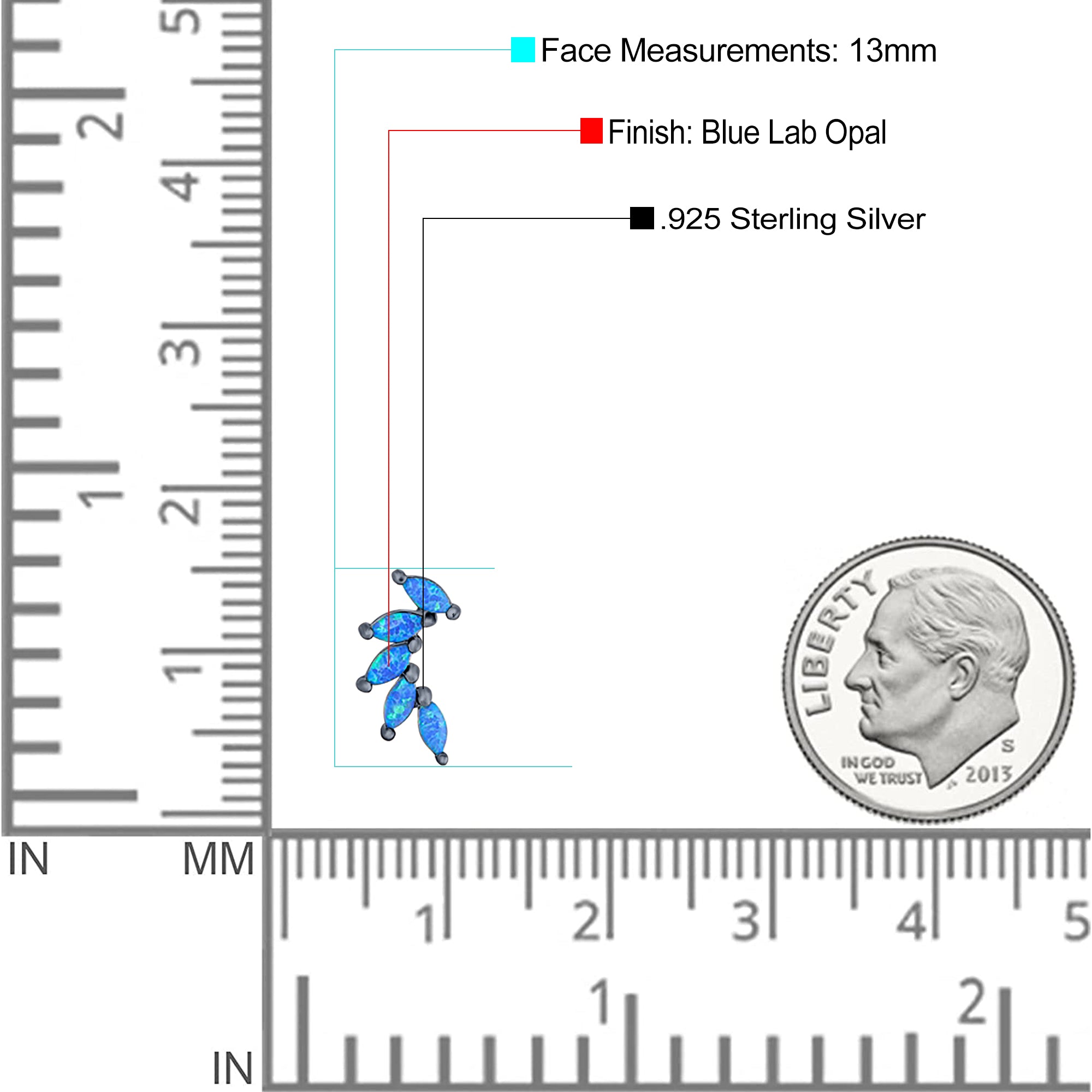 New Design Stud Earring Lab Created Marquise Opal Solid 925 Sterling Silver (13.2mm)