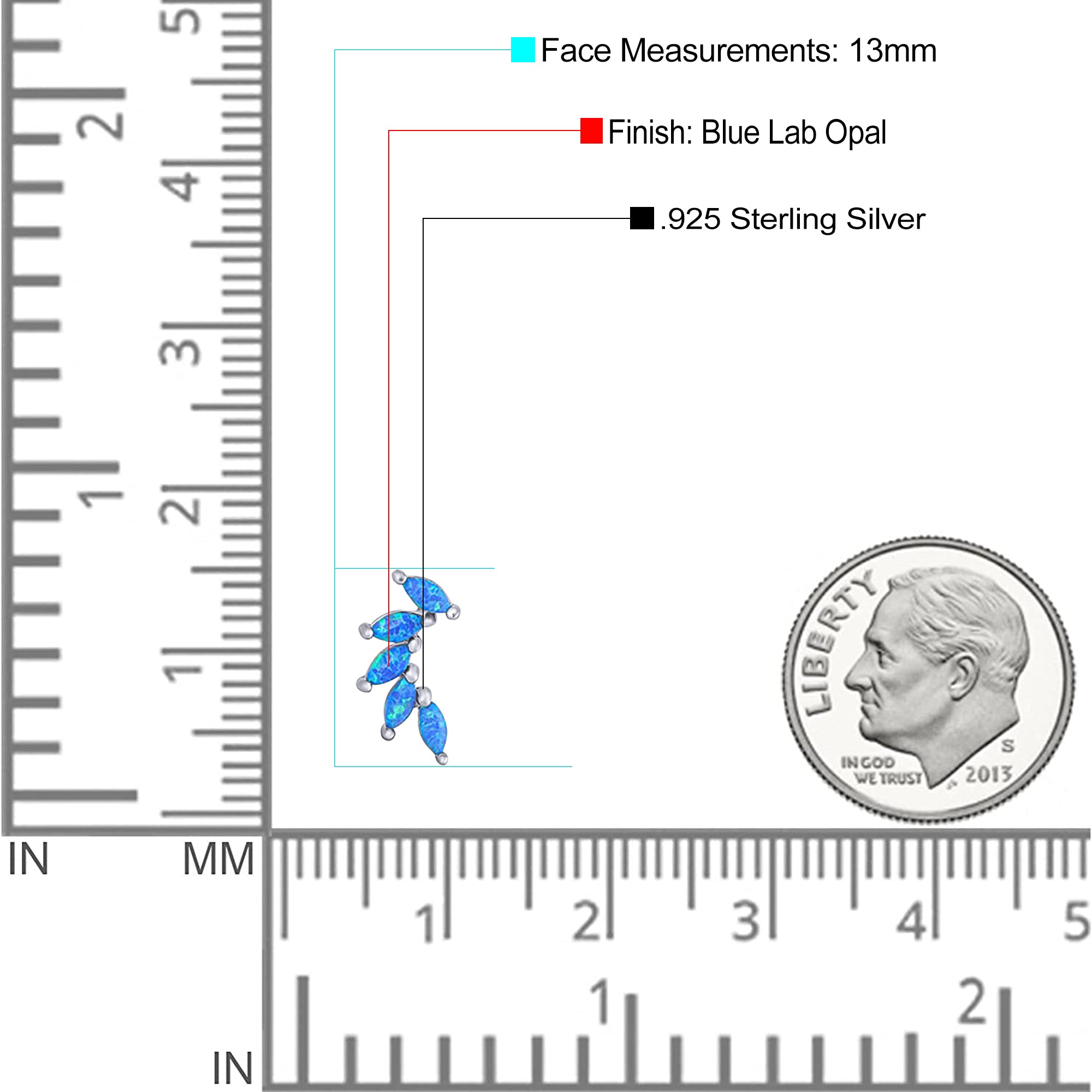 New Design Stud Earring Lab Created Marquise Opal Solid 925 Sterling Silver (13.2mm)