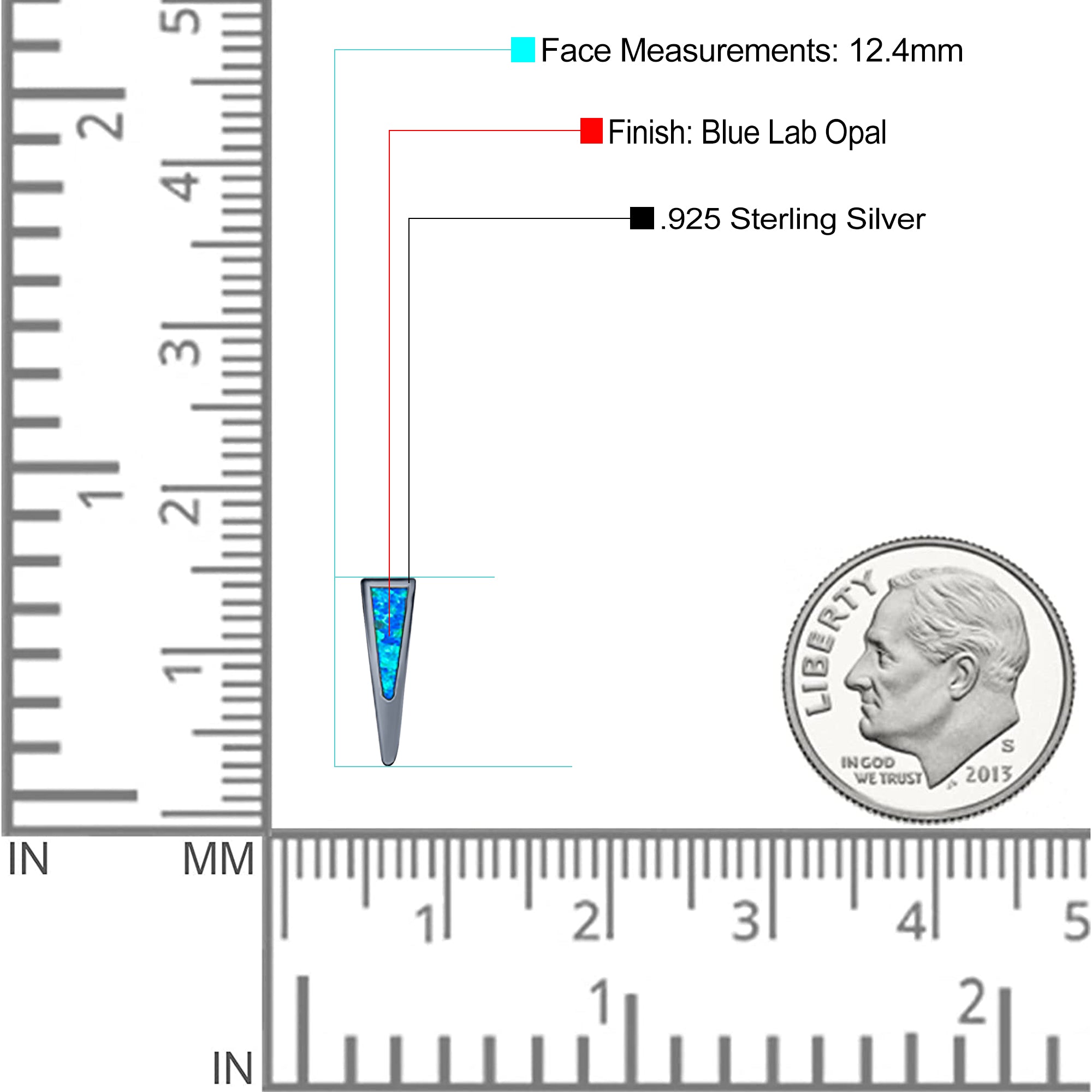 New Style Stud Earring Created Opal Solid 925 Sterling Silver (12.4mm)