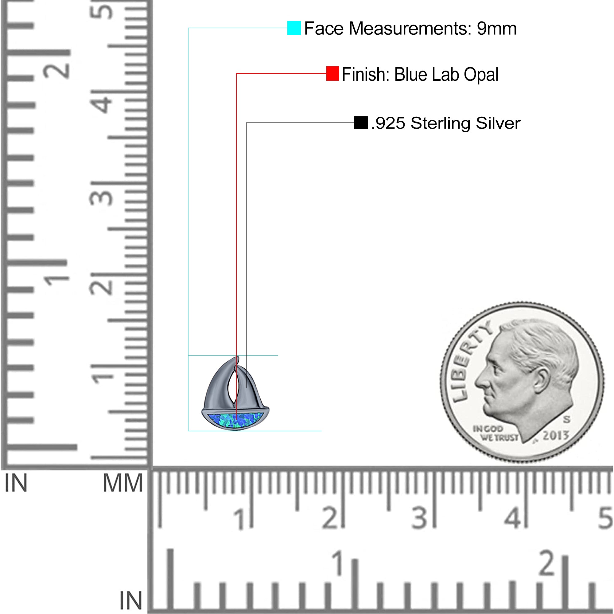 Sail Boat Stud Earring Created Opal Solid 925 Sterling Silver (9mm)