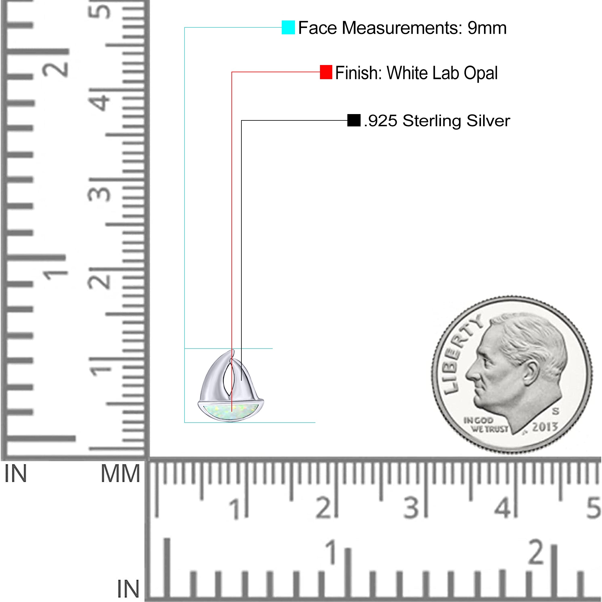 Sail Boat Stud Earring Created Opal Solid 925 Sterling Silver (9mm)