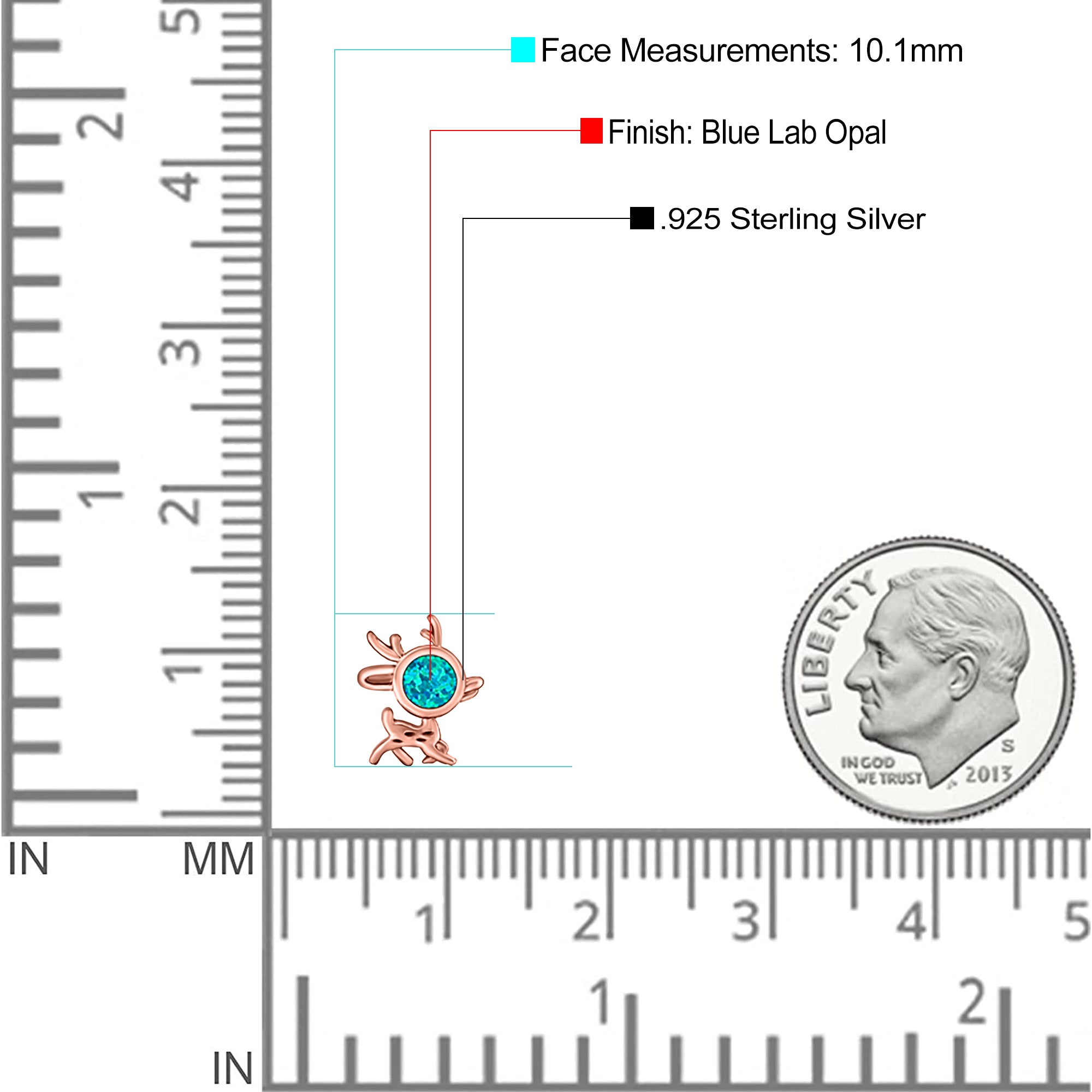 Deer Stud Earring Created Opal Solid 925 Sterling Silver (10.1mm)