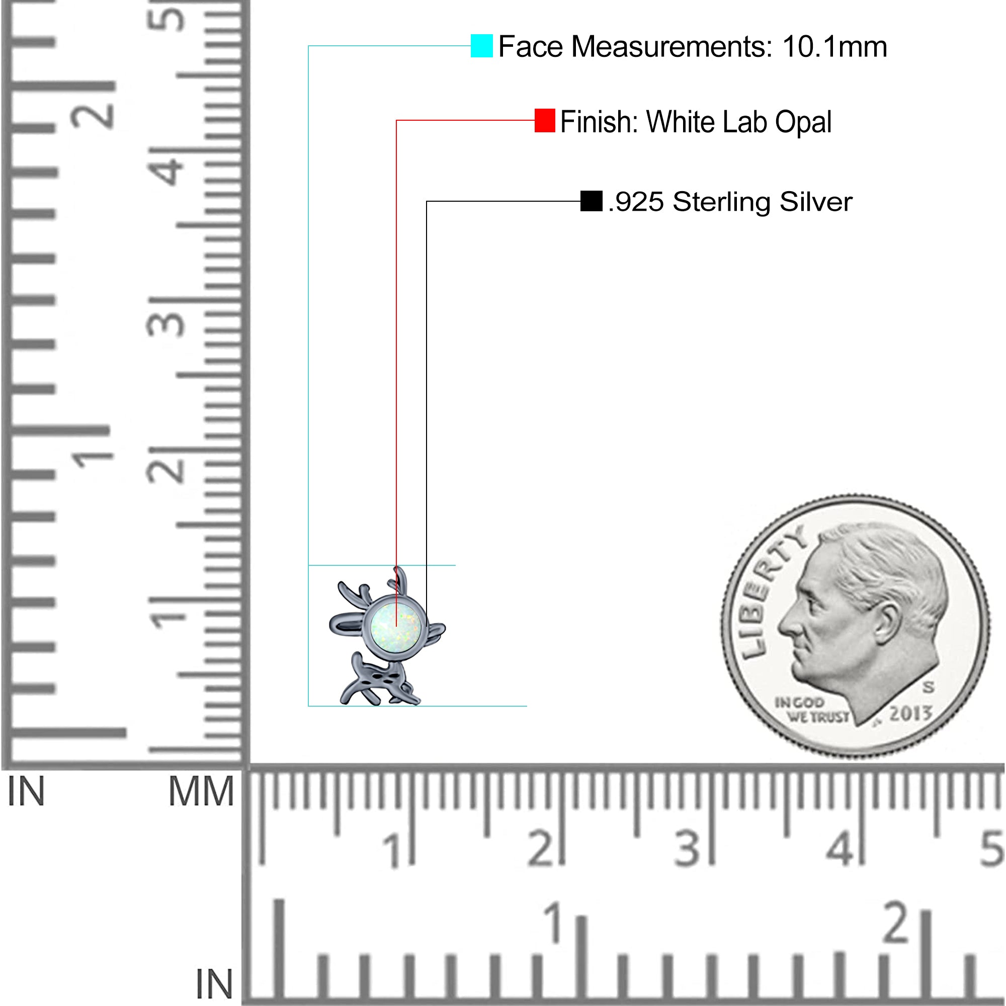 Deer Stud Earring Created Opal Solid 925 Sterling Silver (10.1mm)