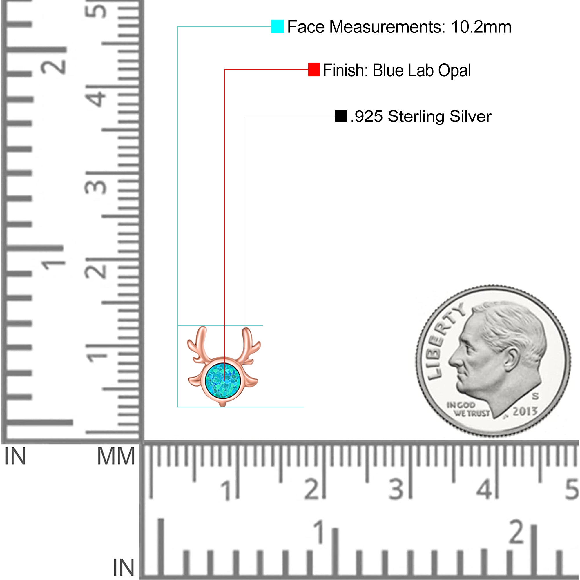 Deer Antler Earrings Created Opal Solid 925 Sterling Silver (10.2mm)