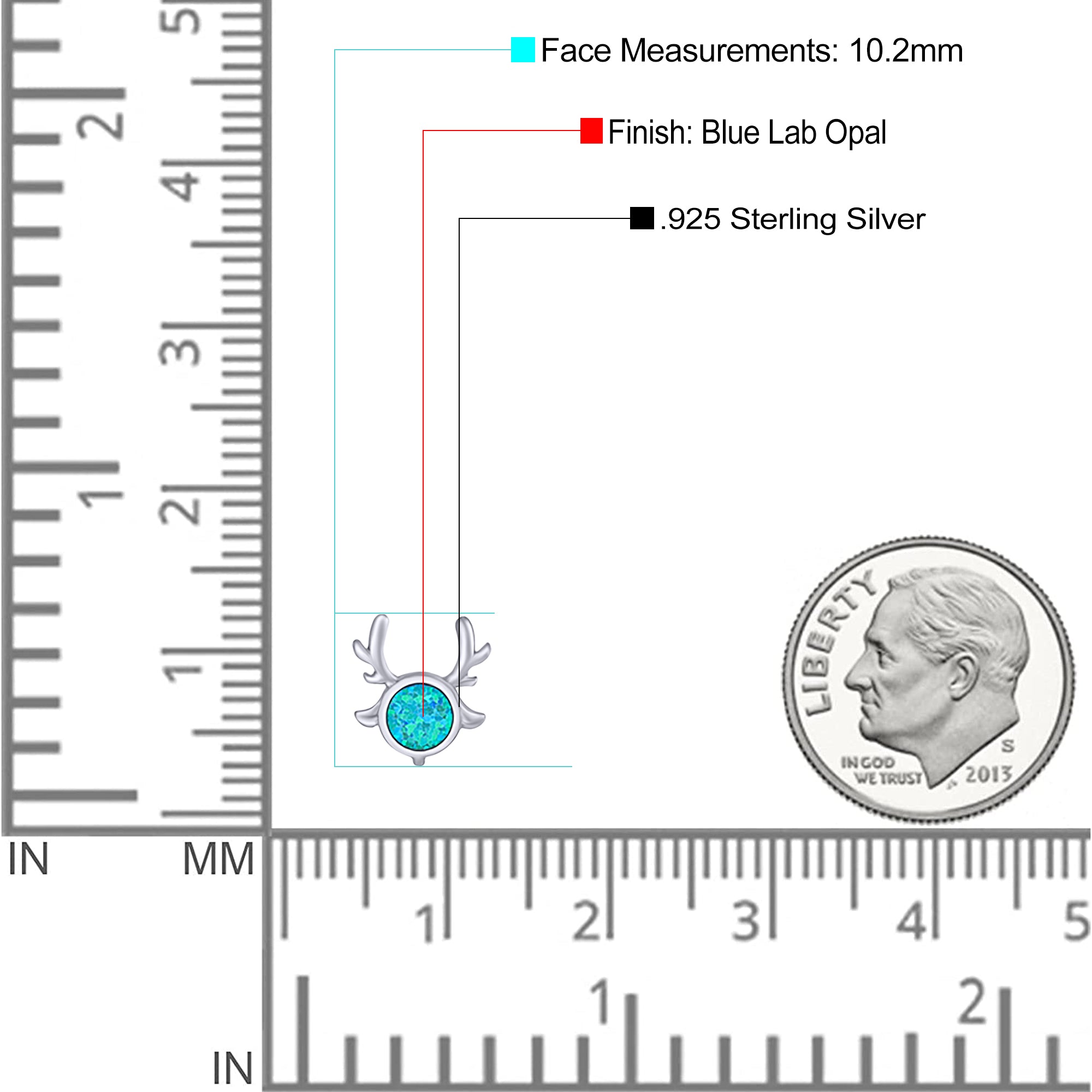 Deer Antler Earrings Created Opal Solid 925 Sterling Silver (10.2mm)