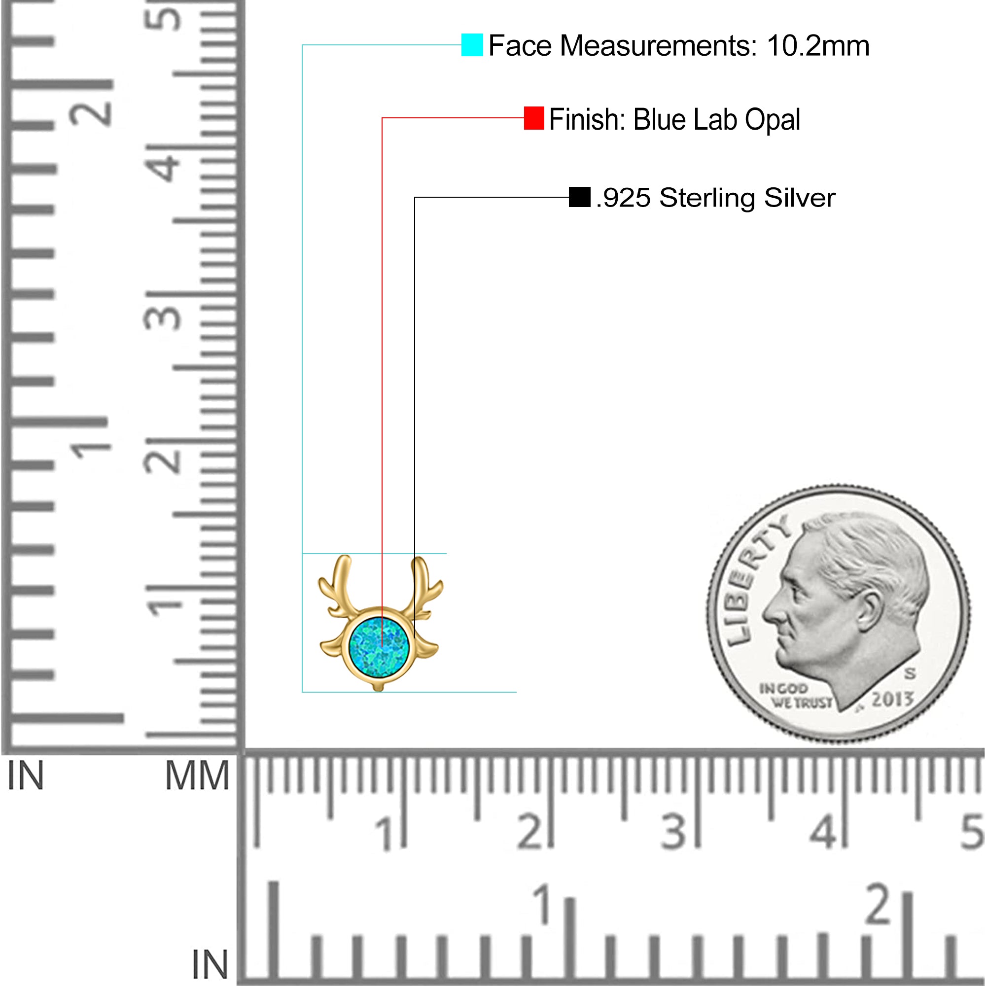 Deer Antler Earrings Created Opal Solid 925 Sterling Silver (10.2mm)