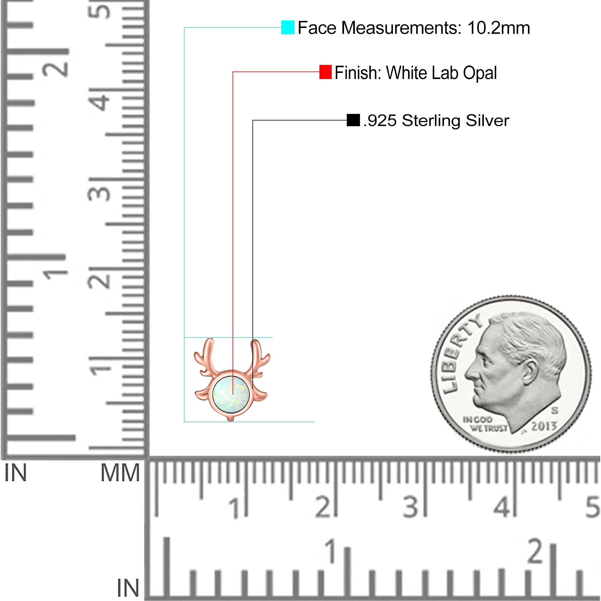 Deer Antler Earrings Created Opal Solid 925 Sterling Silver (10.2mm)
