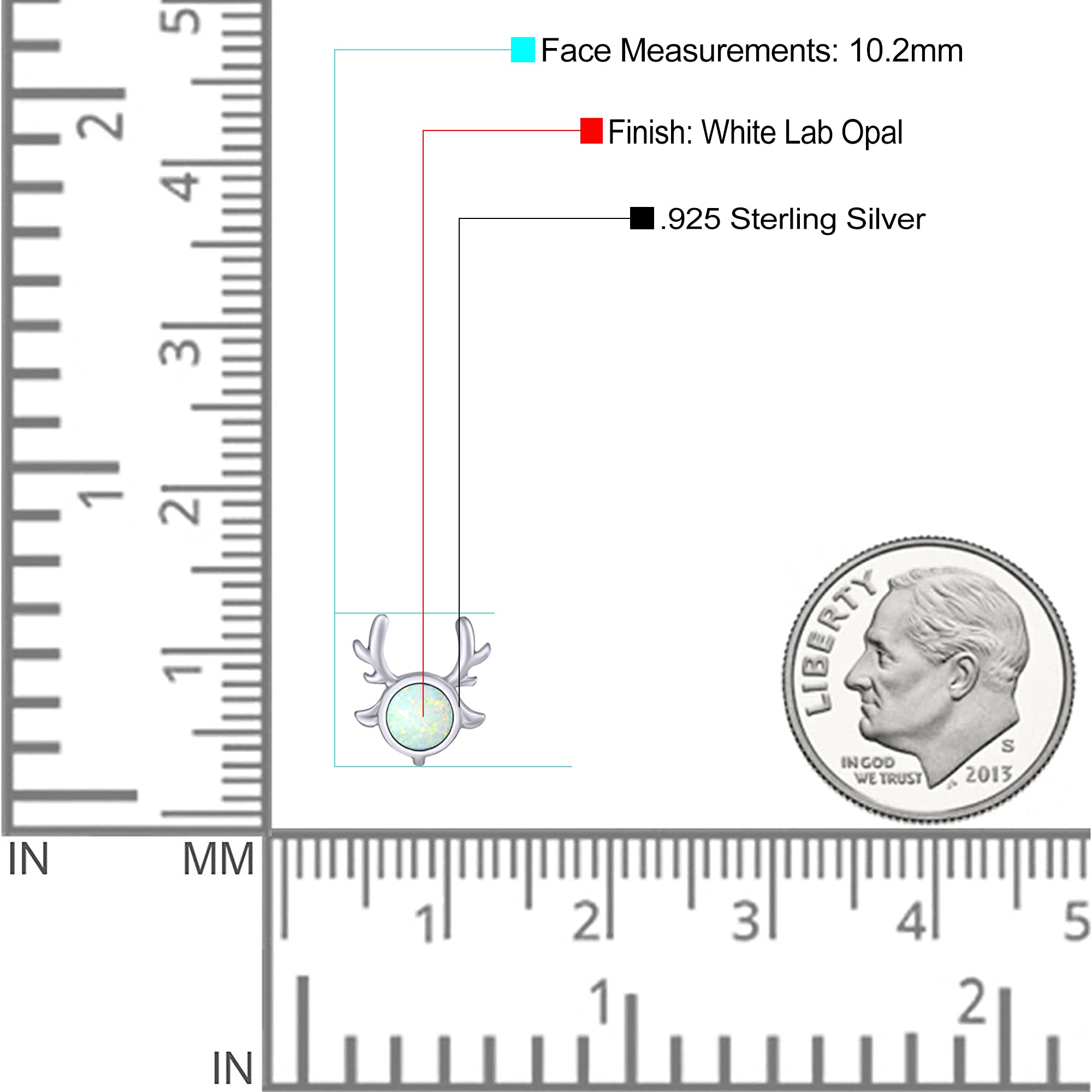 Deer Antler Earrings Created Opal Solid 925 Sterling Silver (10.2mm)