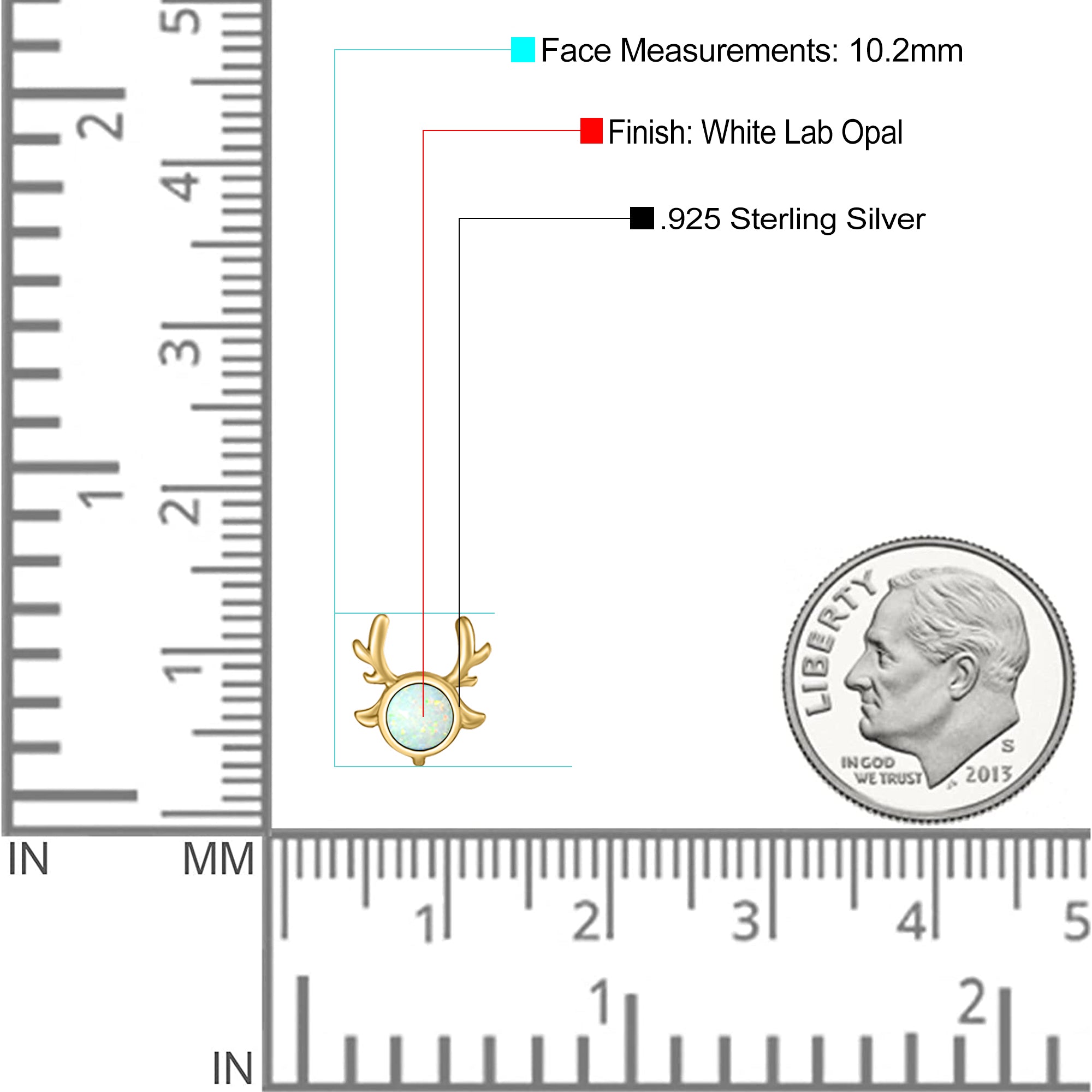 Deer Antler Earrings Created Opal Solid 925 Sterling Silver (10.2mm)