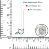 Heart Devil Stud Earring Created Opal Solid 925 Sterling Silver (9.5mm)