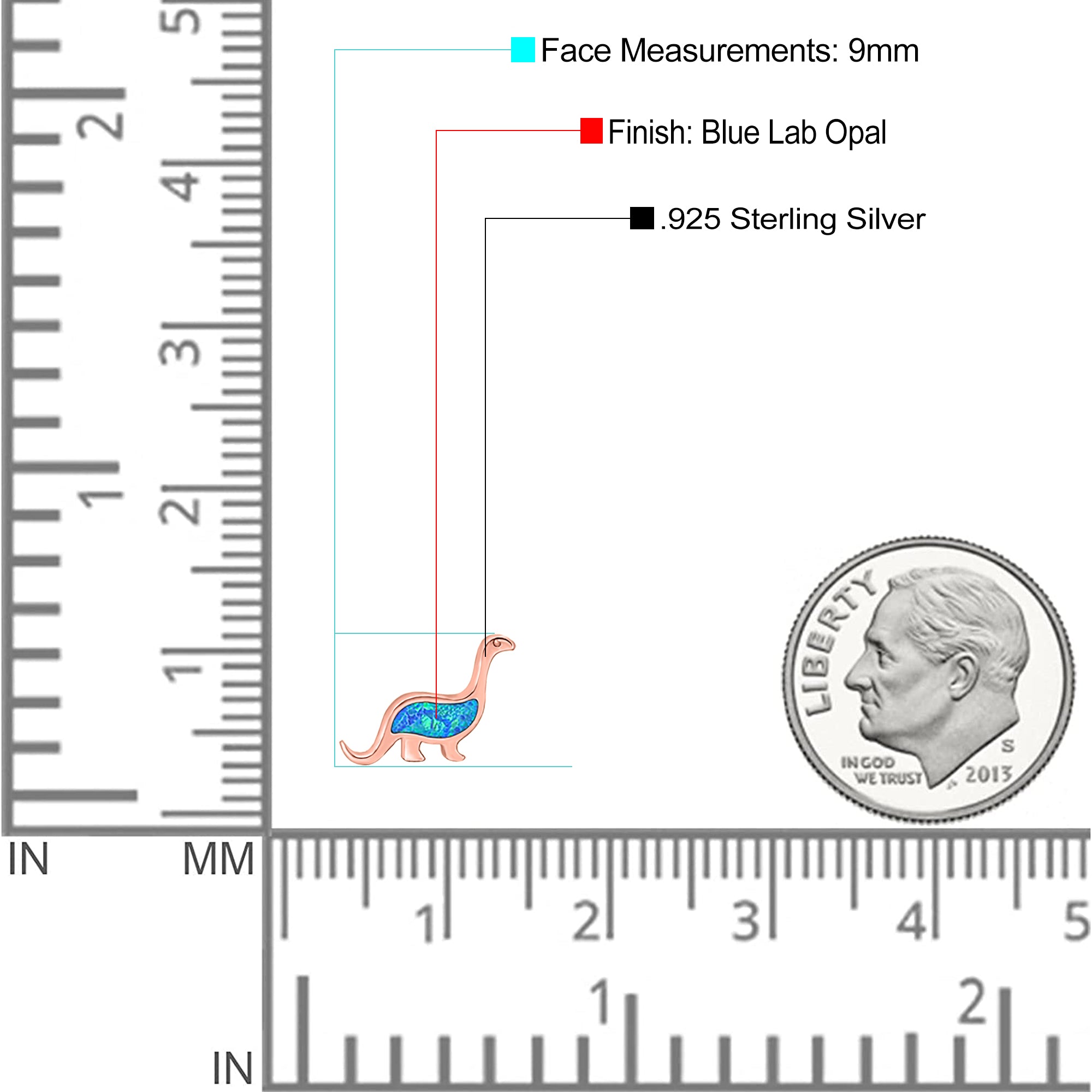 Dinosaur Stud Earring Created Opal 925 Sterling Silver (9mm)