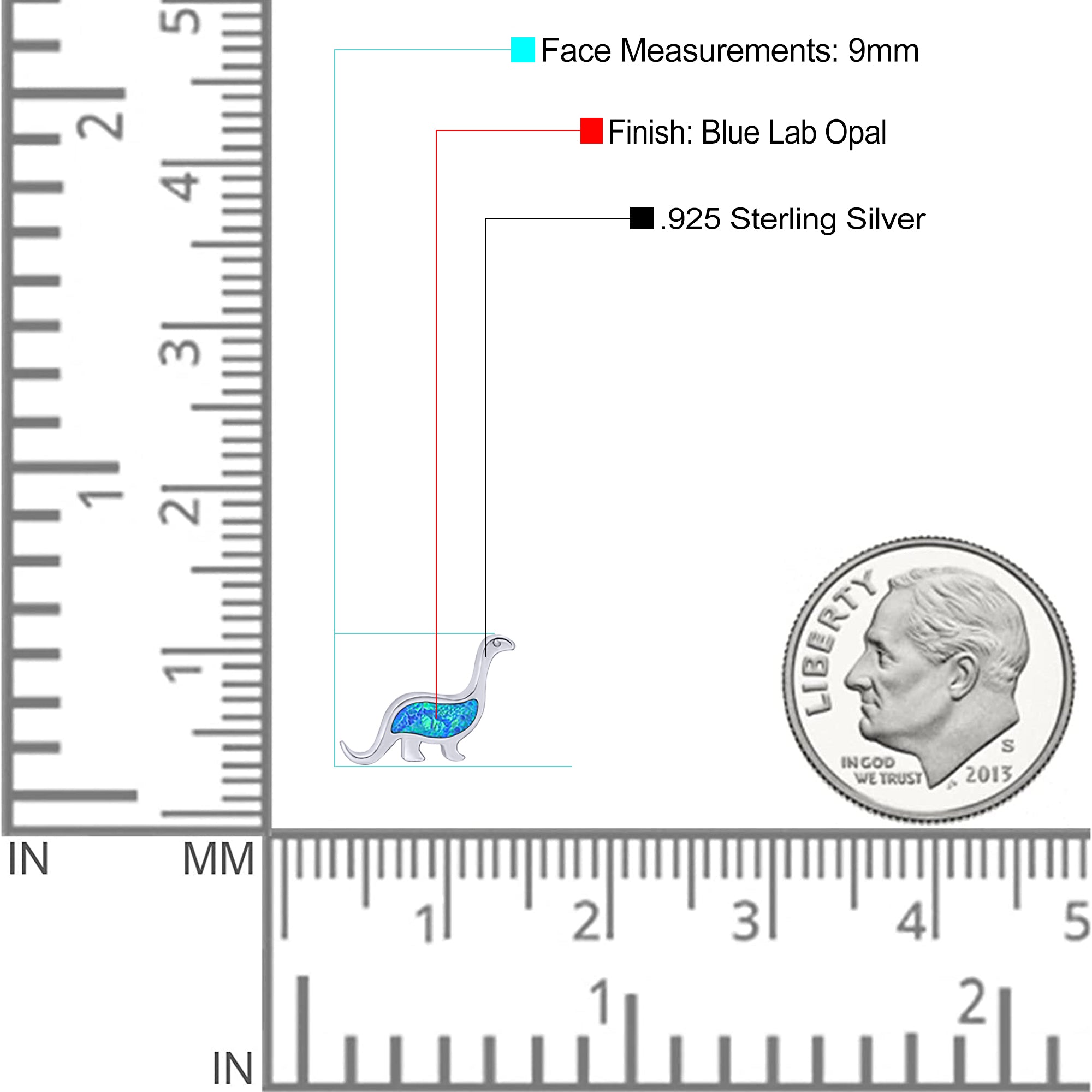 Dinosaur Stud Earring Created Opal 925 Sterling Silver (9mm)