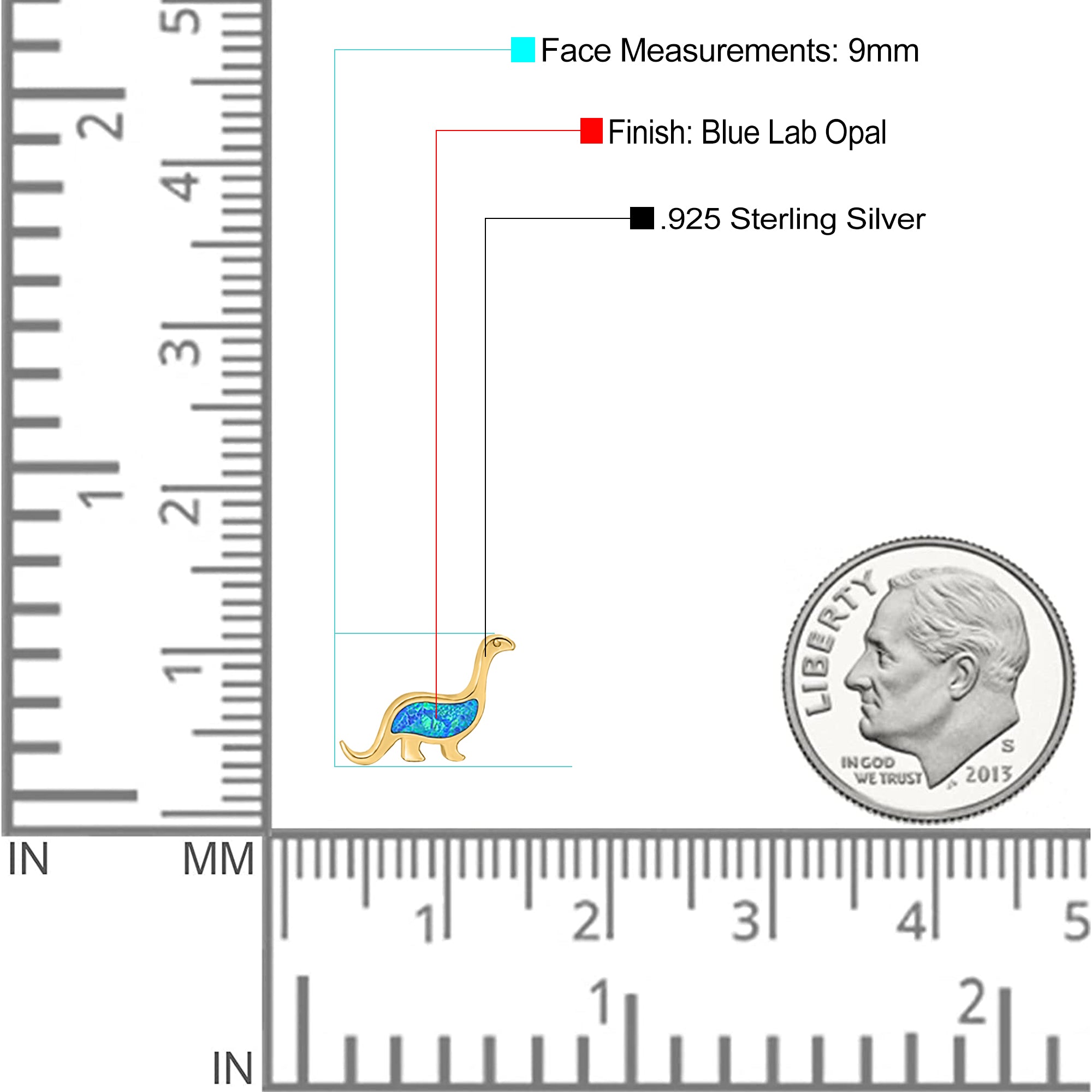 Dinosaur Stud Earring Created Opal 925 Sterling Silver (9mm)