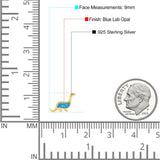 Dinosaur Stud Earring Created Opal 925 Sterling Silver (9mm)