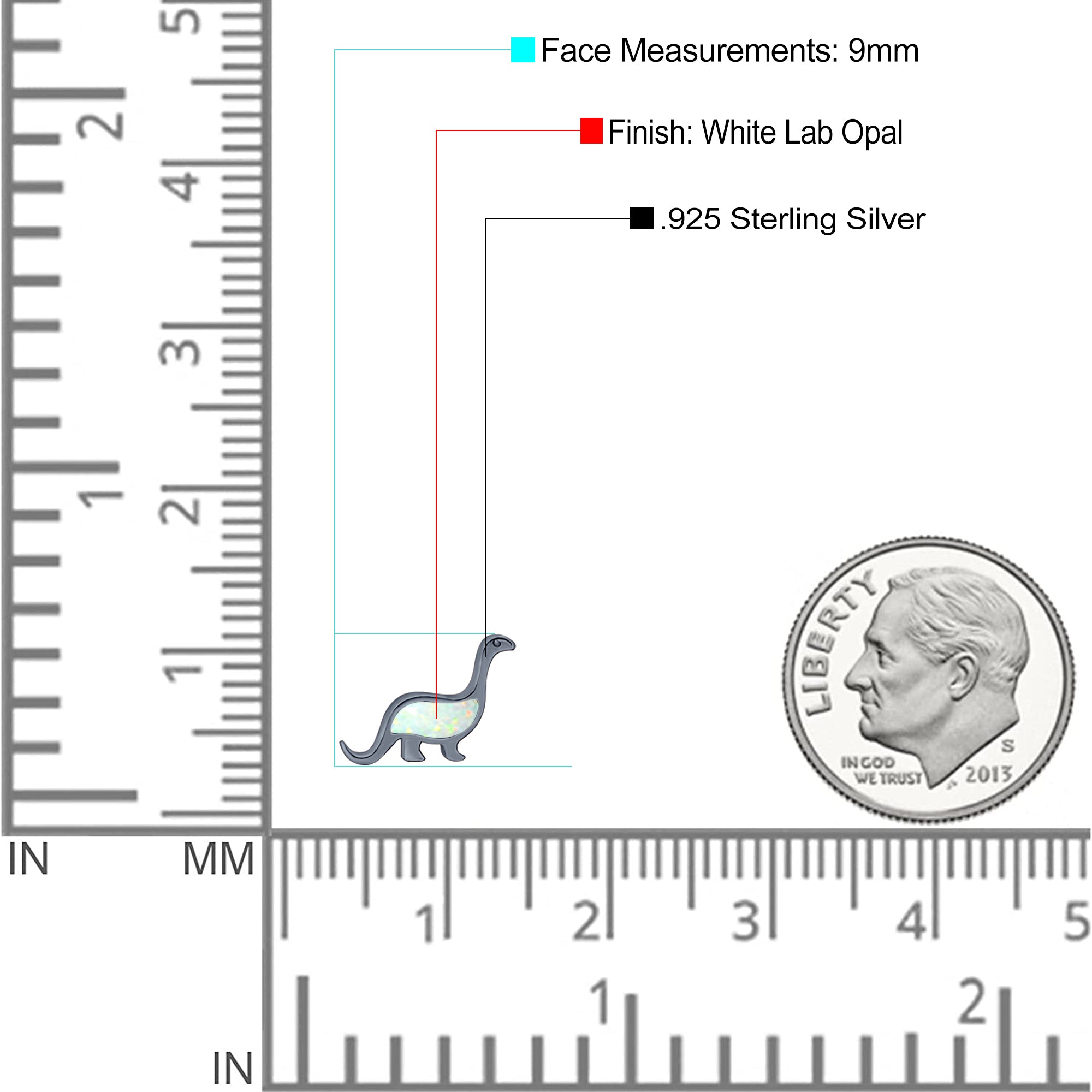 Dinosaur Stud Earring Created Opal 925 Sterling Silver (9mm)