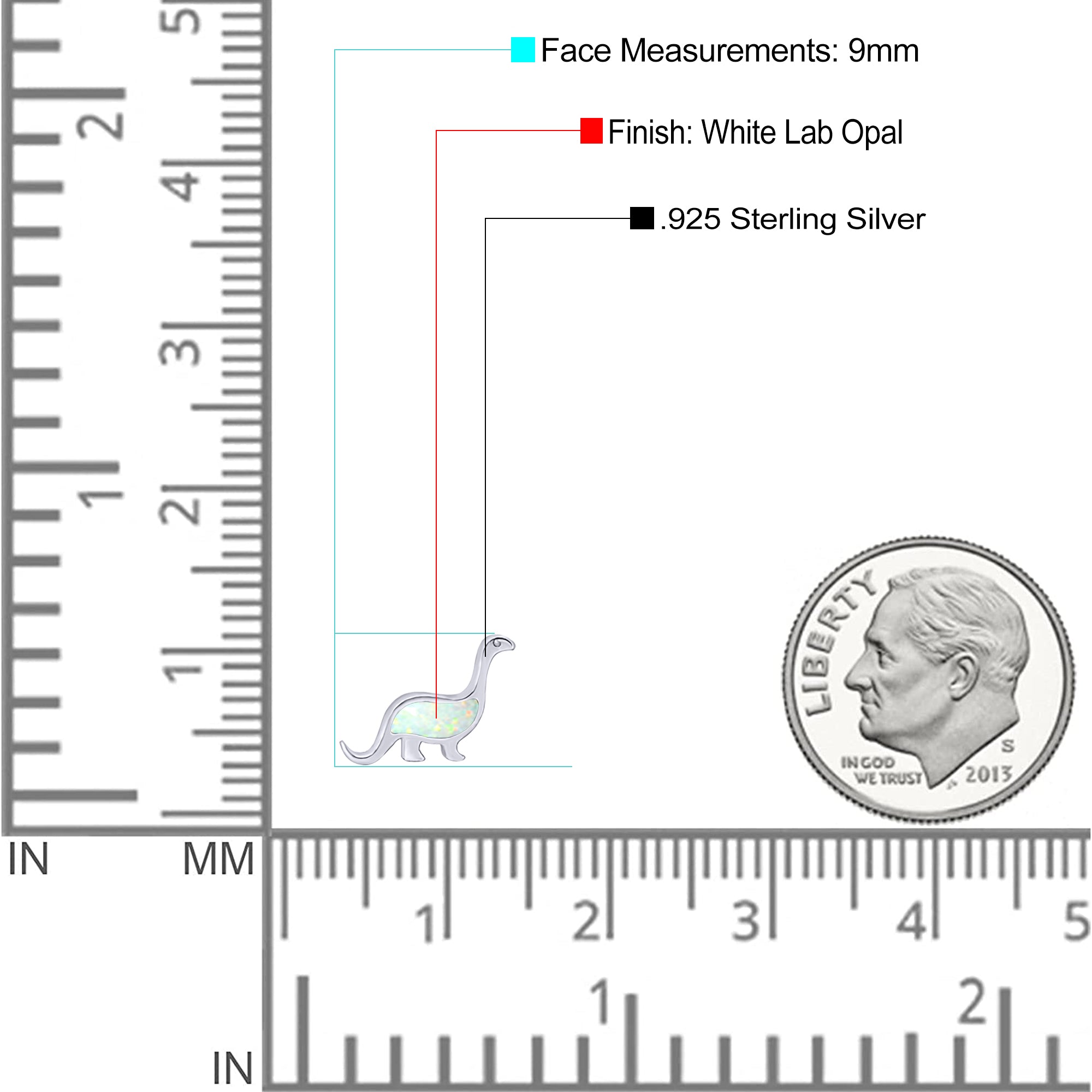 Dinosaur Stud Earring Created Opal 925 Sterling Silver (9mm)