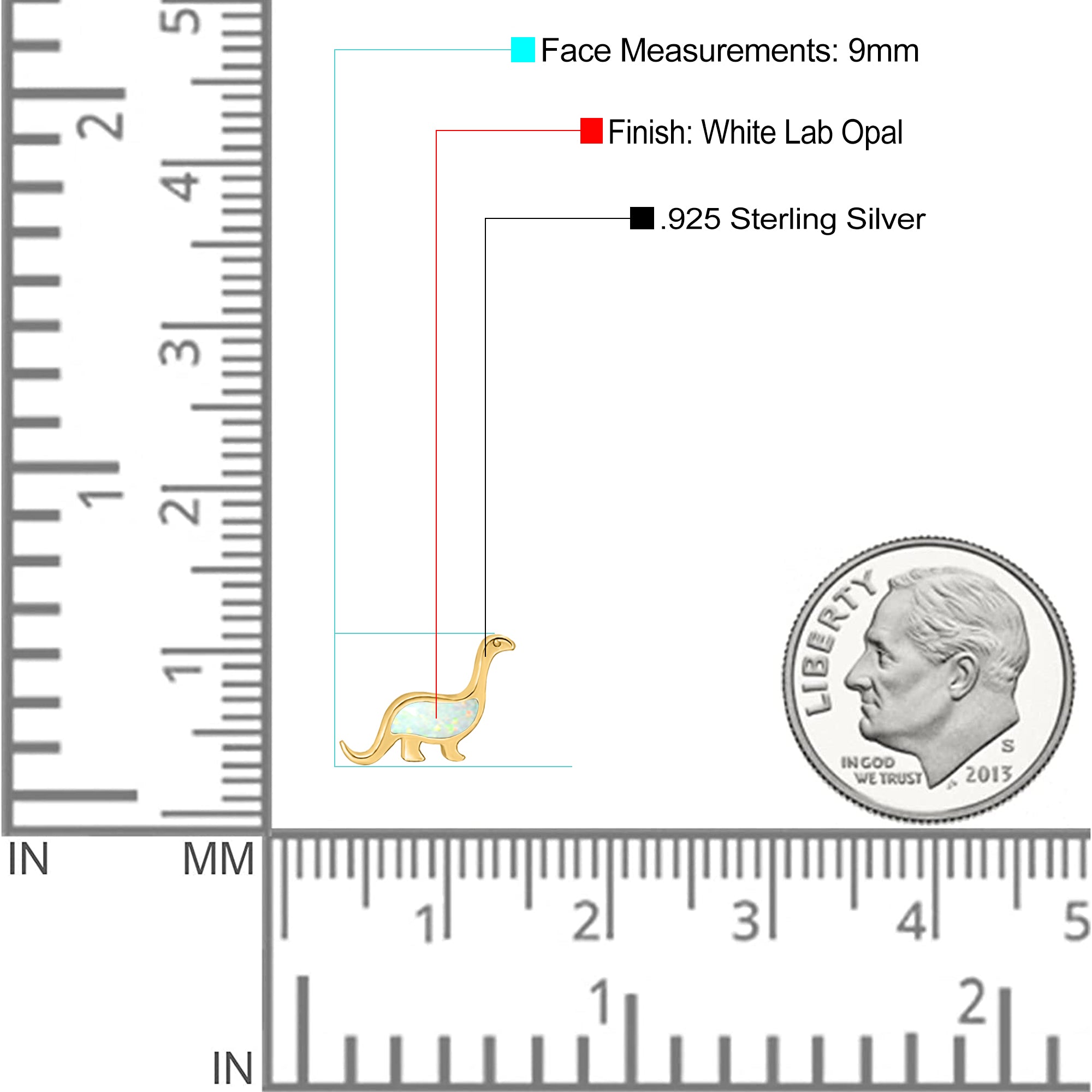 Dinosaur Stud Earring Created Opal 925 Sterling Silver (9mm)