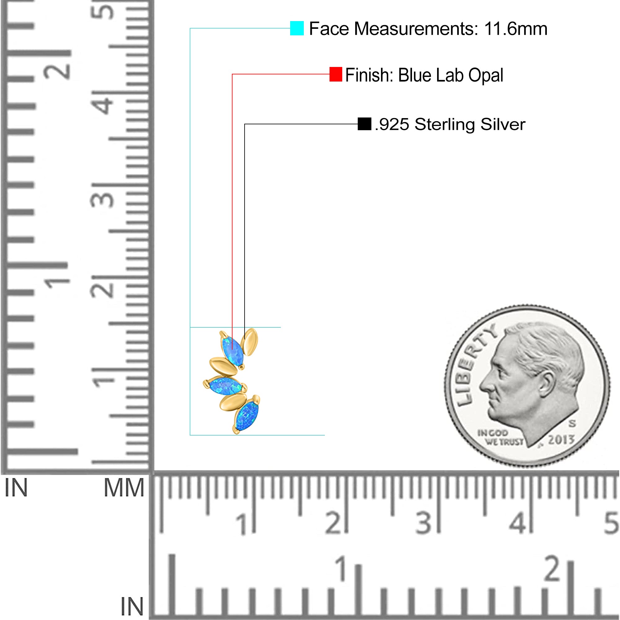 Art Deco Marquise New Style Stud Earring Created Opal Solid 925 Sterling Silver (11.6mm)
