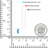 Art Deco Three Stone Style Stud Earring Round Created Opal Solid 925 Sterling Silver (7mm)