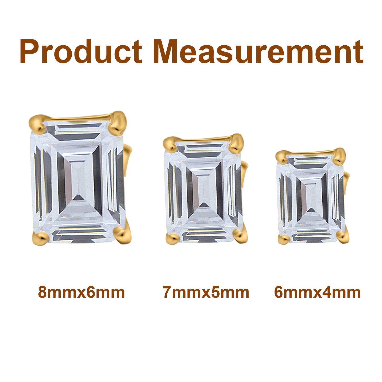 Solitaire Emerald Cut Wedding Earring Simulated Cubic Zirconia 925 Sterling Silver Size - 7mmx5mm