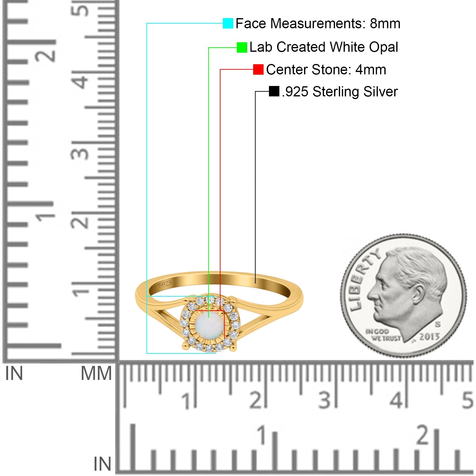 Solitaire Fashion Engagement Ring Created Opal Round Simulated Cubic Zirconia 925 Sterling Silver