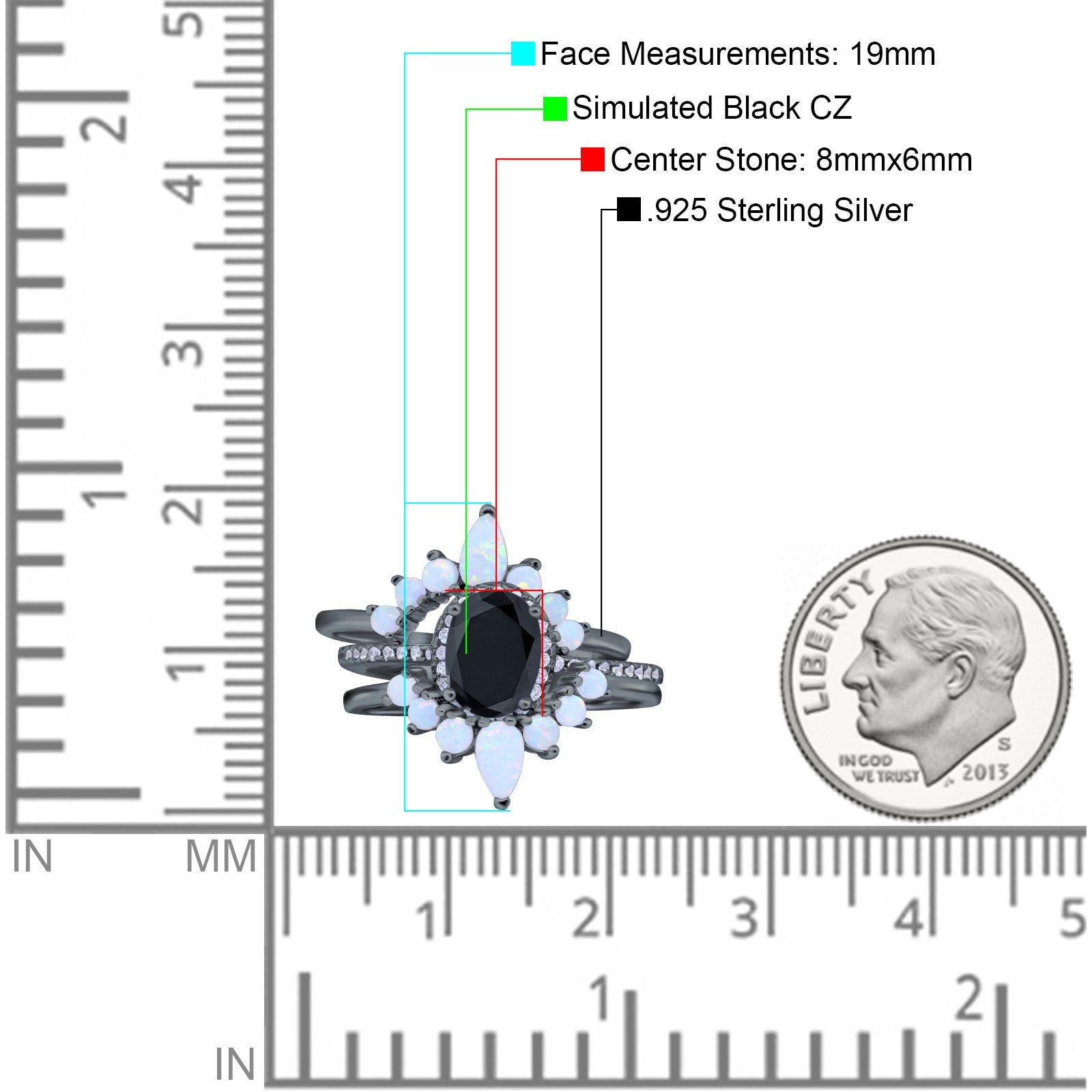 Three Piece Set Oval Lab White Opal Teardrop Art Deco Wedding Ring Vintage Band Simulated Cubic Zirconia Solid 925 Sterling Silver