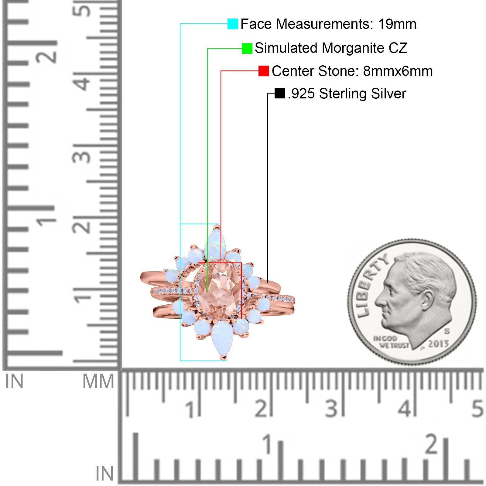 Three Piece Set Oval Lab White Opal Teardrop Art Deco Wedding Ring Vintage Band Simulated Cubic Zirconia Solid 925 Sterling Silver